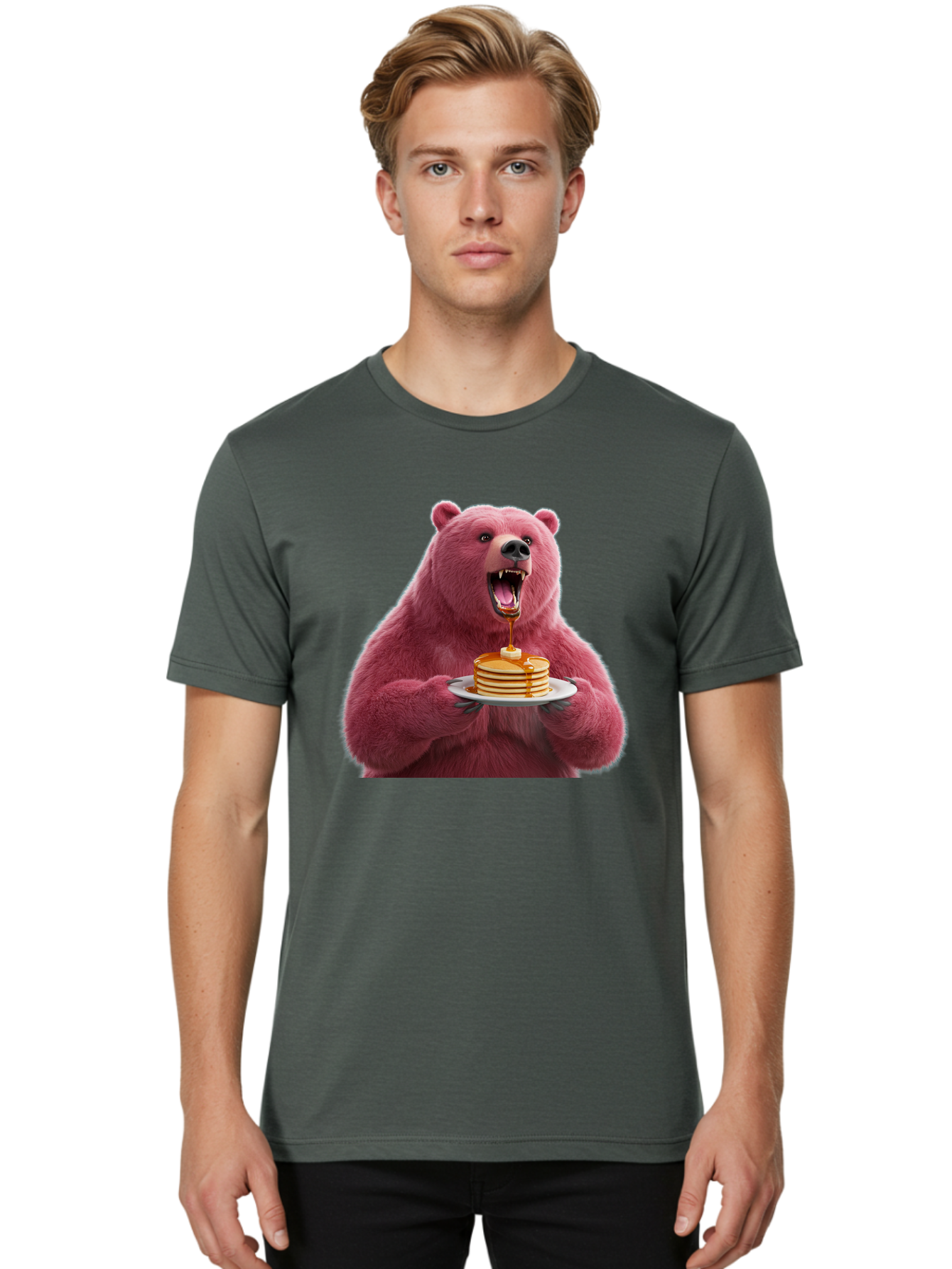 Pink-Bear-Pancakes-1 Men'S Graphic Tee, 100% Cotton, Comfortable Casual Summer Wear, Machine Washable, Vintage Camera, Old Camera, Antique Camera, Black Camera, Classic Photography, Photography Equipment, Nostalgic Device, Film Camera, Bal080