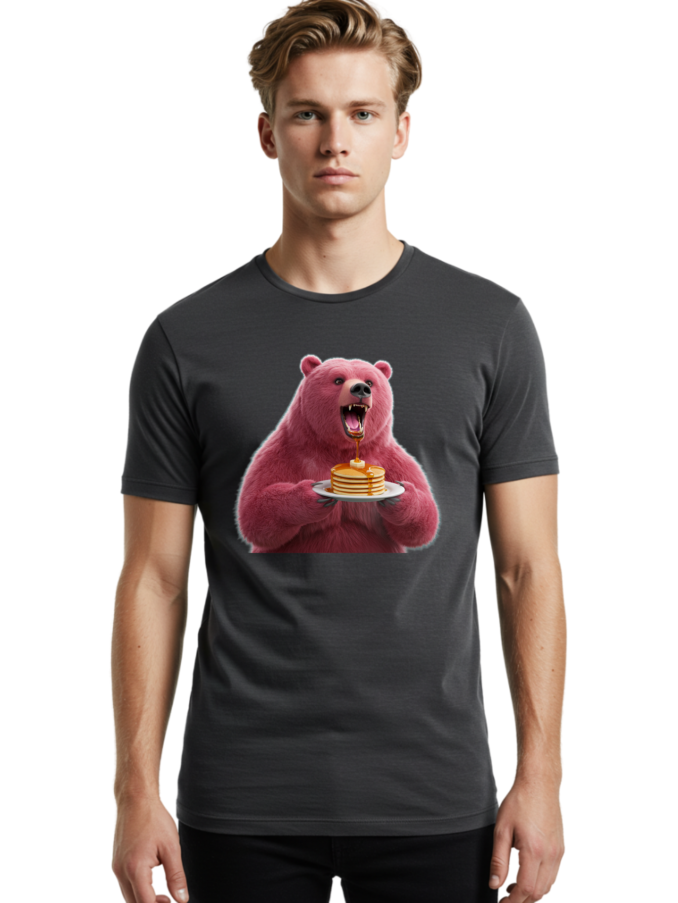 Pink-Bear-Pancakes-1 Men'S Graphic Tee, 100% Cotton, Comfortable Casual Summer Wear, Machine Washable, Vintage Camera, Old Camera, Antique Camera, Black Camera, Classic Photography, Photography Equipment, Nostalgic Device, Film Camera, Bal080