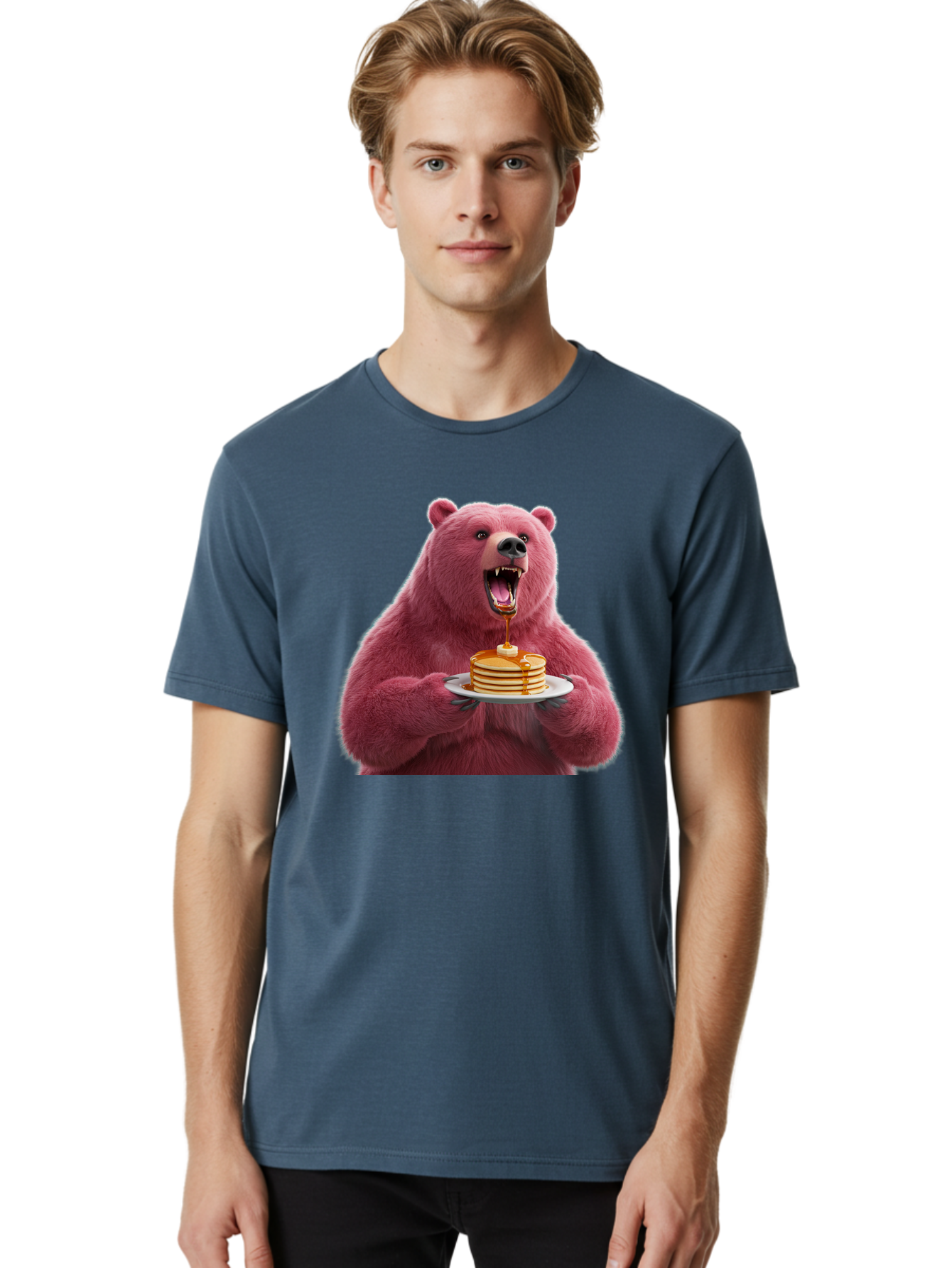 Pink-Bear-Pancakes-1 Men'S Graphic Tee, 100% Cotton, Comfortable Casual Summer Wear, Machine Washable, Vintage Camera, Old Camera, Antique Camera, Black Camera, Classic Photography, Photography Equipment, Nostalgic Device, Film Camera, Bal080