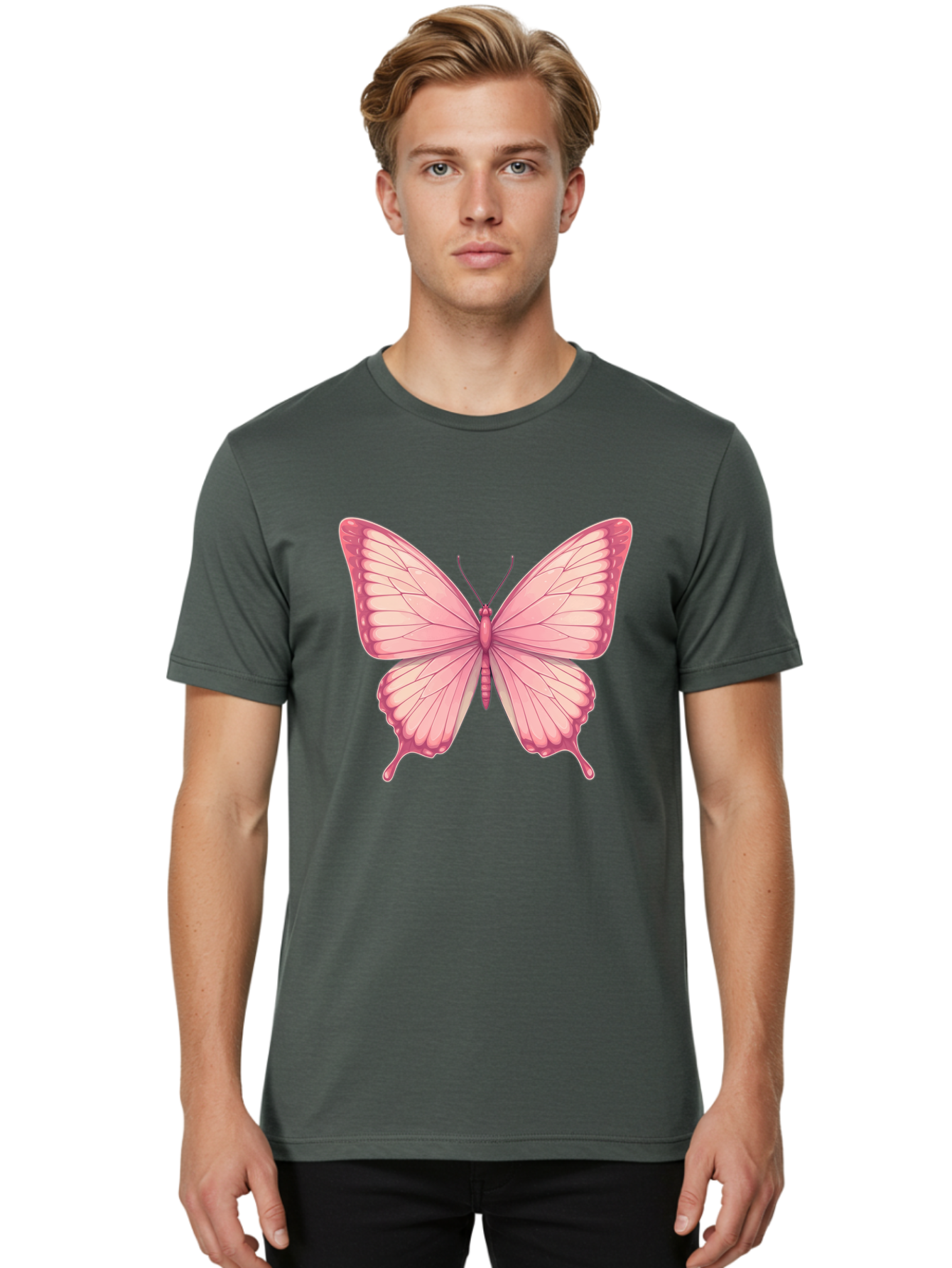 Pink-Butterfly-2 Men'S Graphic Tee, 100% Cotton, Comfortable Casual Summer Wear, Machine Washable, Vintage Camera, Old Camera, Antique Camera, Black Camera, Classic Photography, Photography Equipment, Nostalgic Device, Film Camera, Camera Art Bal087