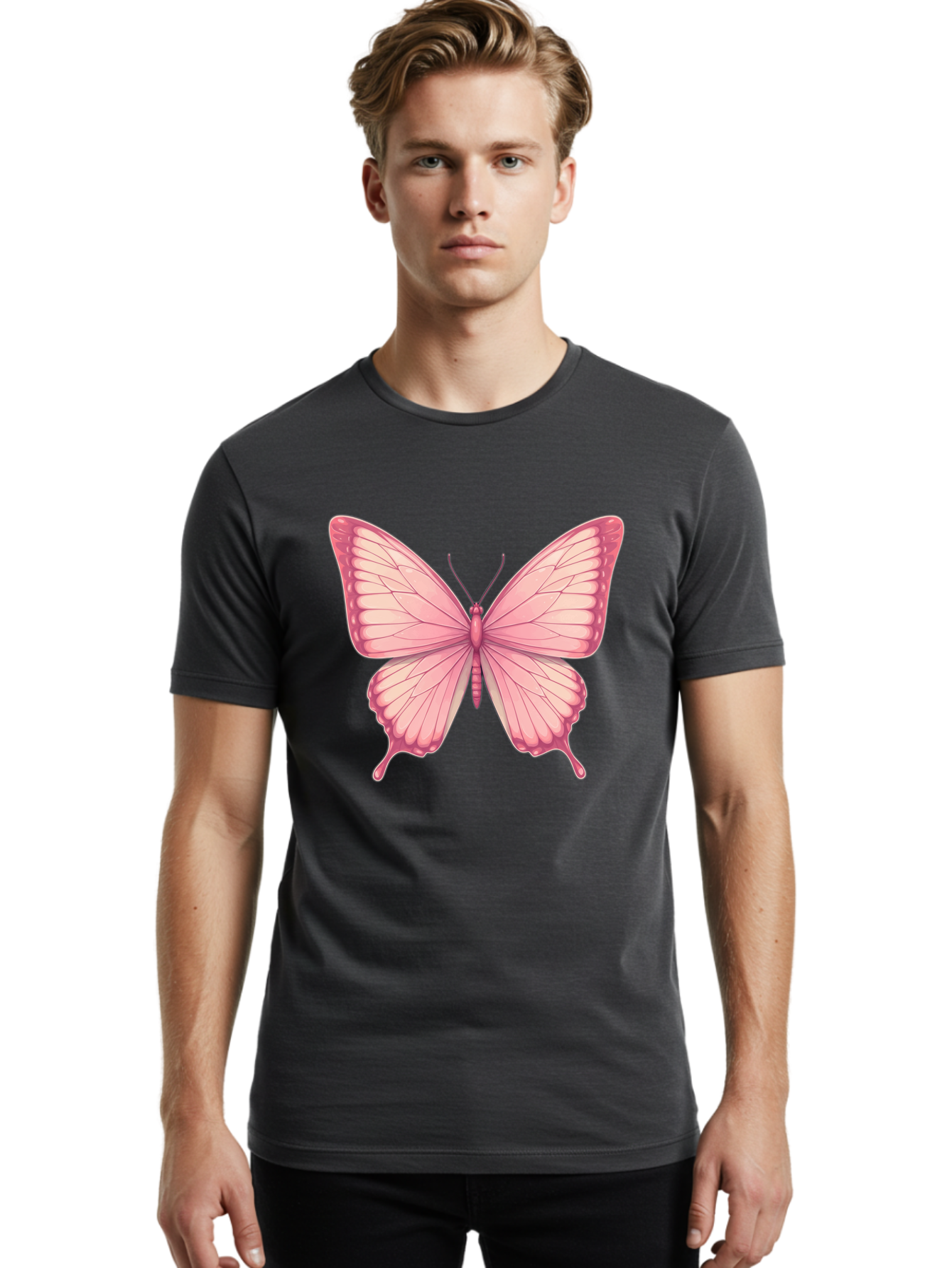 Pink-Butterfly-2 Men'S Graphic Tee, 100% Cotton, Comfortable Casual Summer Wear, Machine Washable, Vintage Camera, Old Camera, Antique Camera, Black Camera, Classic Photography, Photography Equipment, Nostalgic Device, Film Camera, Camera Art Bal087