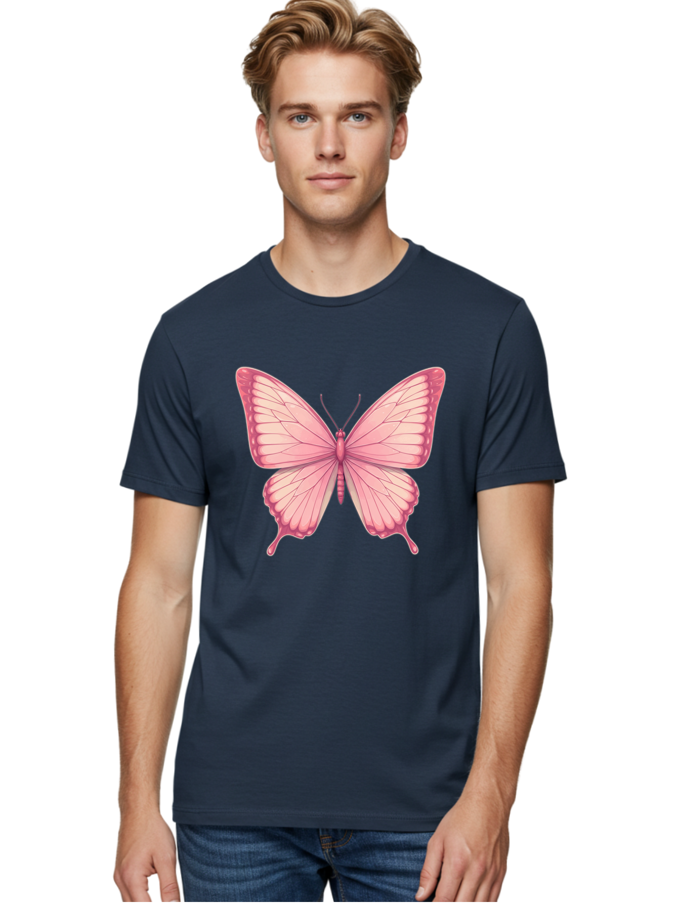 Pink-Butterfly-2 Men'S Graphic Tee, 100% Cotton, Comfortable Casual Summer Wear, Machine Washable, Vintage Camera, Old Camera, Antique Camera, Black Camera, Classic Photography, Photography Equipment, Nostalgic Device, Film Camera, Camera Art Bal087