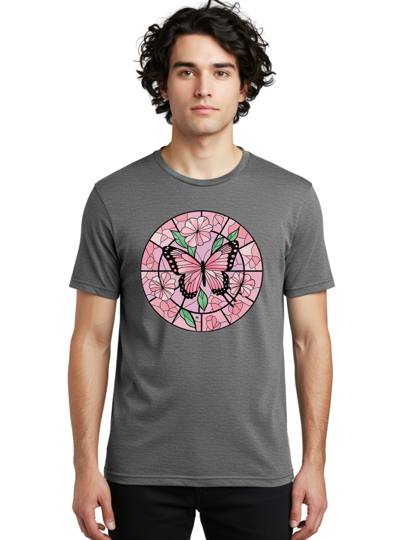 Pink-Butterfly-Stained-Glass Men'S Graphic Tee, 100% Cotton, Comfortable Casual Summer Wear, Machine Washable, Vintage Camera, Old Camera, Antique Camera, Black Camera, Classic Photography, Photography Equipment, Nostalgic Device, Film Camera, Bal088