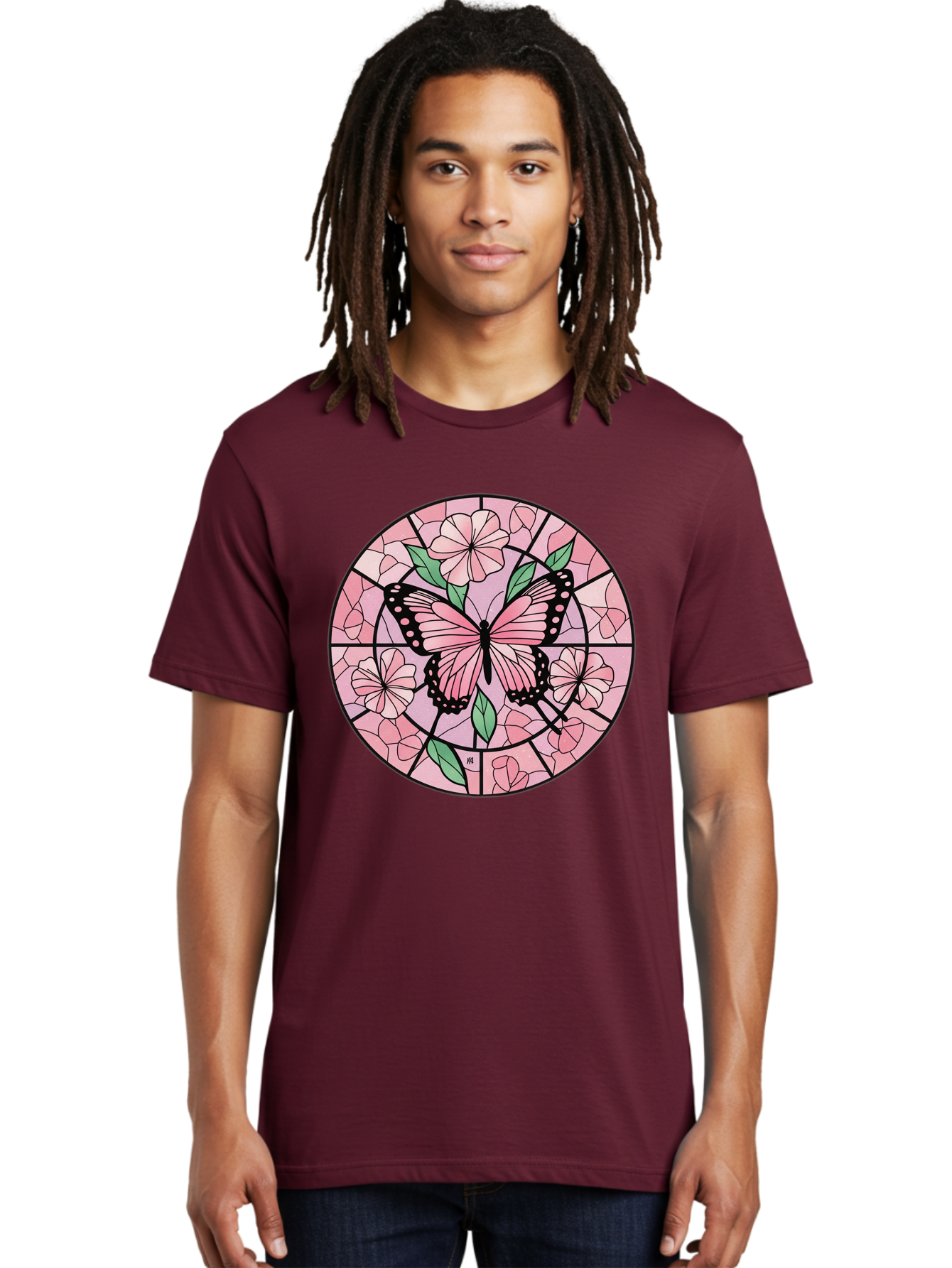 Pink-Butterfly-Stained-Glass Men'S Graphic Tee, 100% Cotton, Comfortable Casual Summer Wear, Machine Washable, Vintage Camera, Old Camera, Antique Camera, Black Camera, Classic Photography, Photography Equipment, Nostalgic Device, Film Camera, Bal088