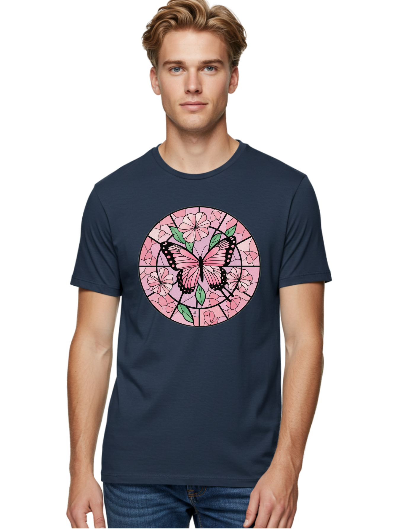 Pink-Butterfly-Stained-Glass Men'S Graphic Tee, 100% Cotton, Comfortable Casual Summer Wear, Machine Washable, Vintage Camera, Old Camera, Antique Camera, Black Camera, Classic Photography, Photography Equipment, Nostalgic Device, Film Camera, Bal088