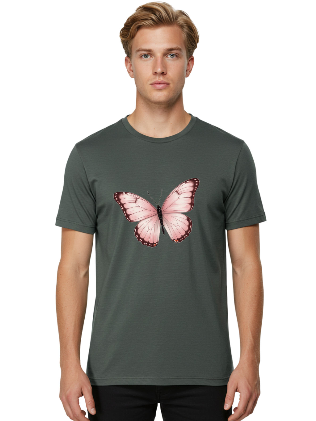 Pink-Butterfly Men'S Graphic Tee, 100% Cotton, Comfortable Casual Summer Wear, Machine Washable, Vintage Camera, Old Camera, Antique Camera, Black Camera, Classic Photography, Photography Equipment, Nostalgic Device, Film Camera, Camera Art Bal089