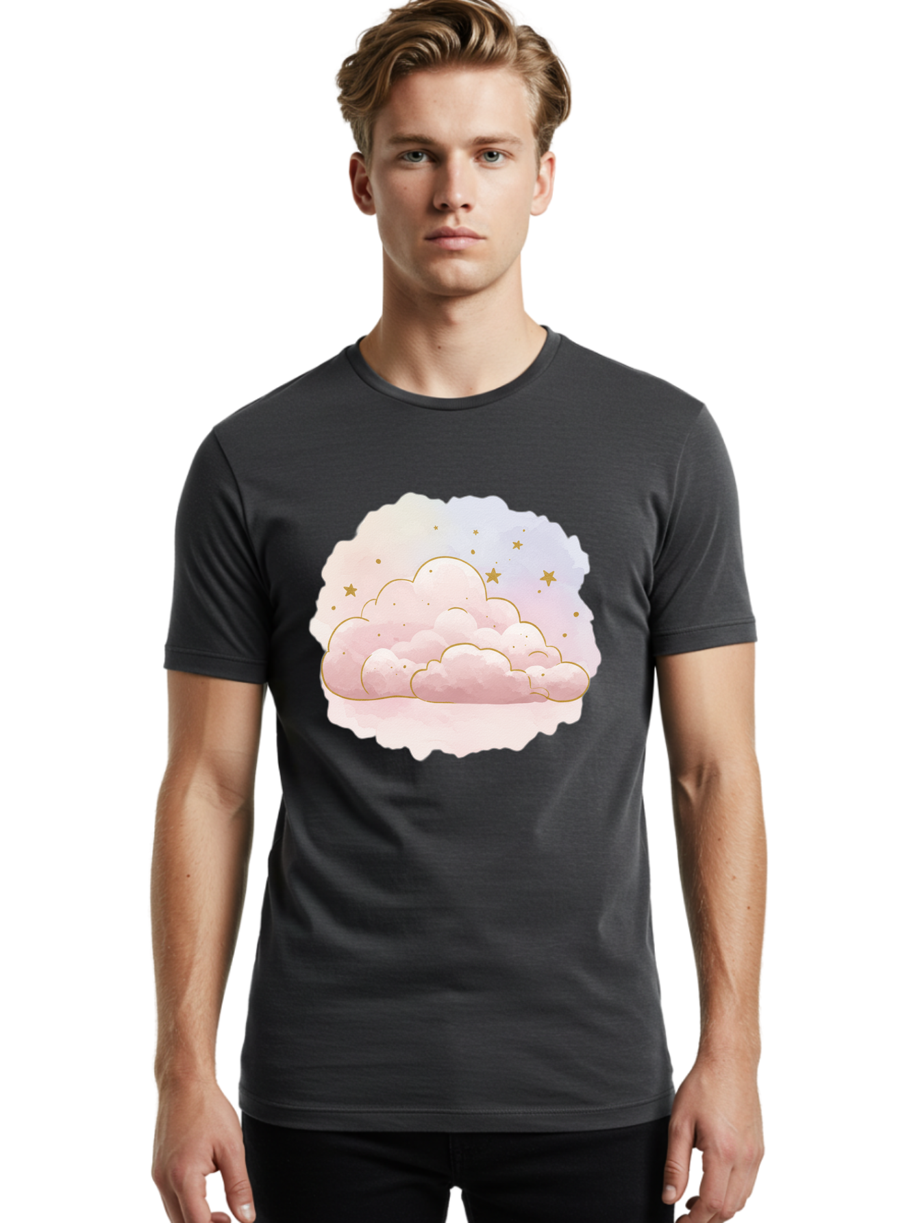Pink-Clouds-Stars Men'S Graphic Tee, 100% Cotton, Comfortable Casual Summer Wear, Machine Washable, Vintage Camera, Old Camera, Antique Camera, Black Camera, Classic Photography, Photography Equipment, Nostalgic Device, Film Camera, Camera Art Bal092