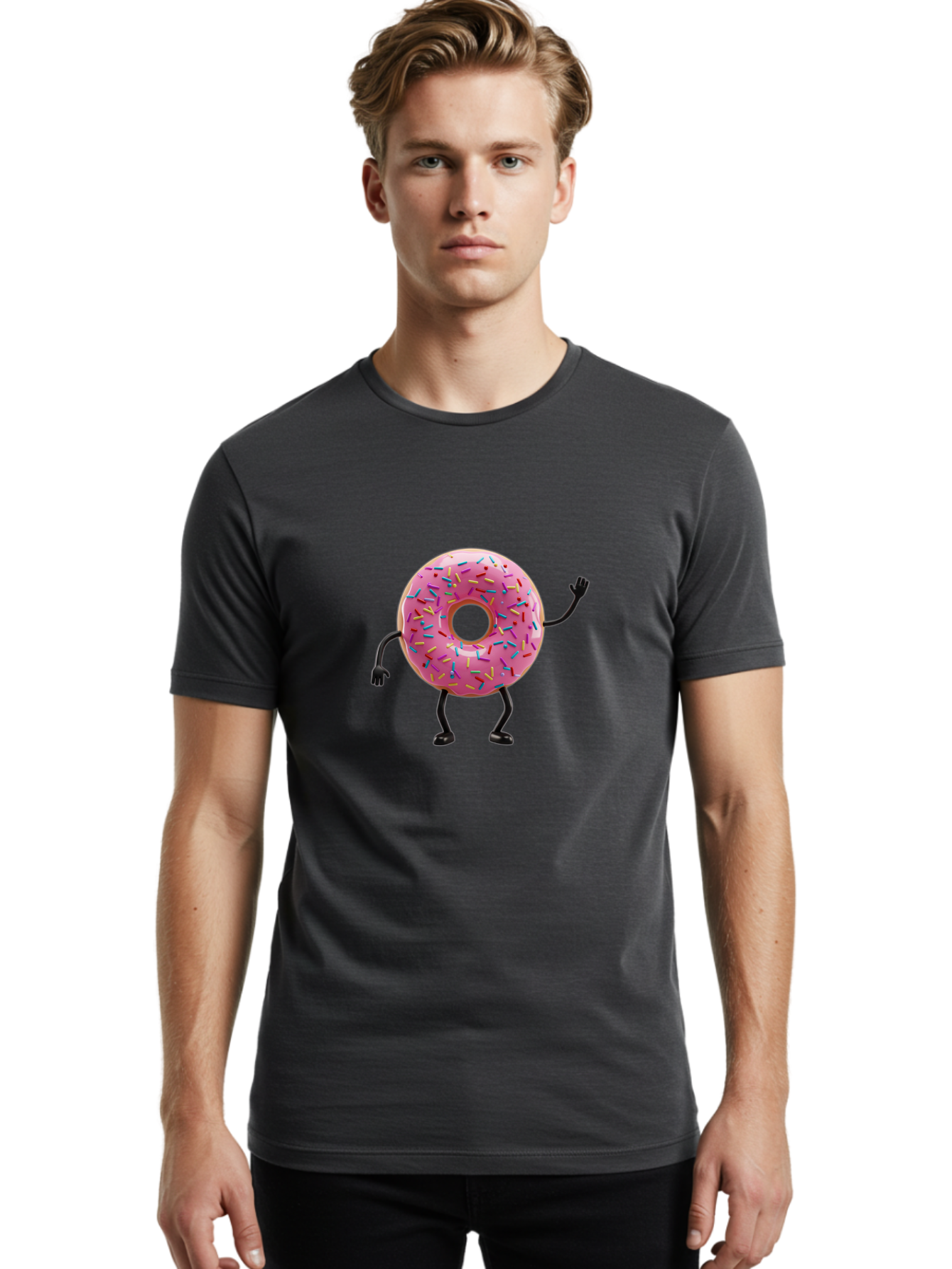 Pink-Donut-Character Men'S Graphic Tee, 100% Cotton, Comfortable Casual Summer Wear, Machine Washable, Vintage Camera, Old Camera, Antique Camera, Black Camera, Classic Photography, Photography Equipment, Nostalgic Device, Film Camera, Bal098