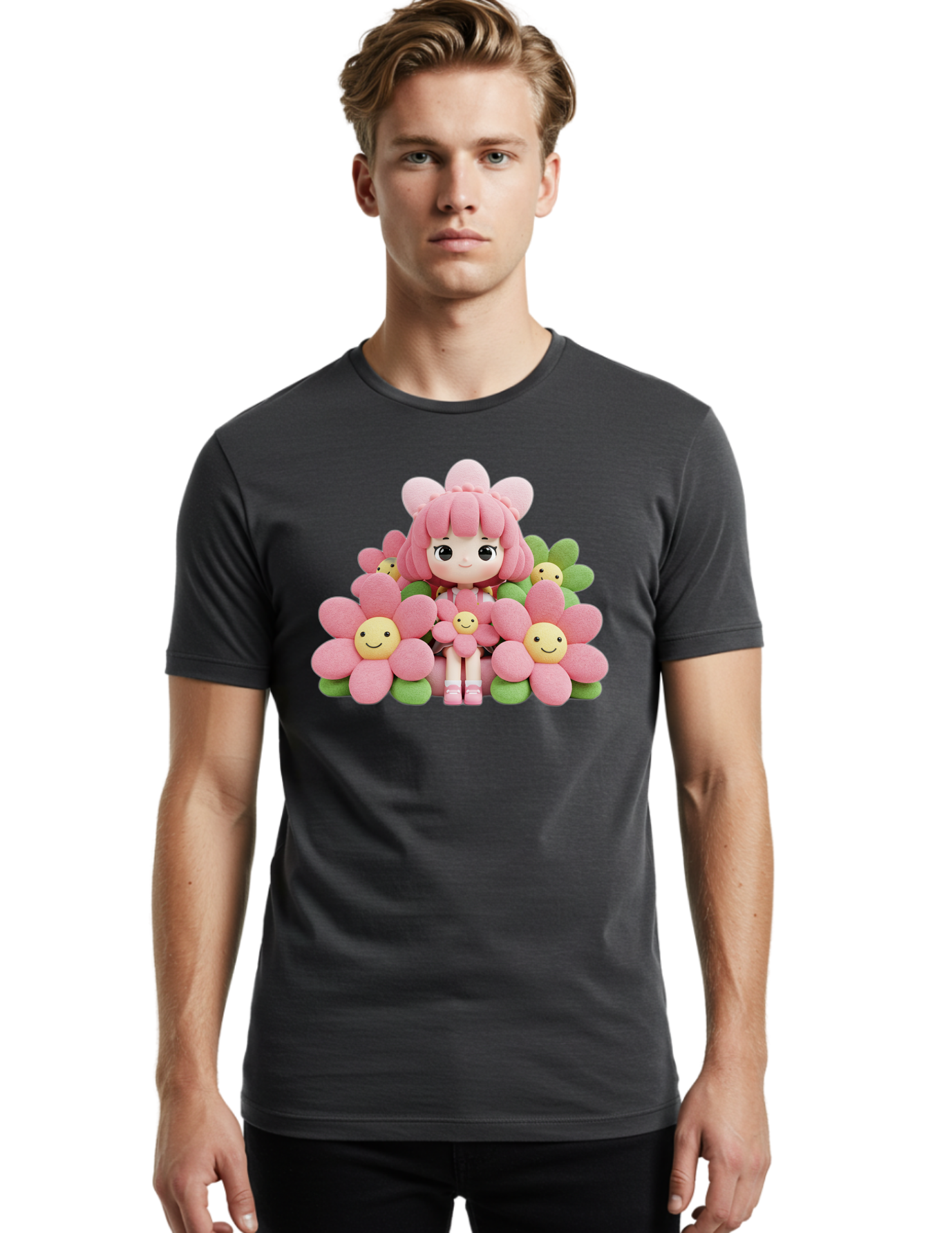 Pink-Haired-Doll-In-Flowers Men'S Graphic Tee, 100% Cotton, Comfortable Casual Summer Wear, Machine Washable, Vintage Camera, Old Camera, Antique Camera, Black Camera, Classic Photography, Photography Equipment, Nostalgic Device, Film Camera, Bal130