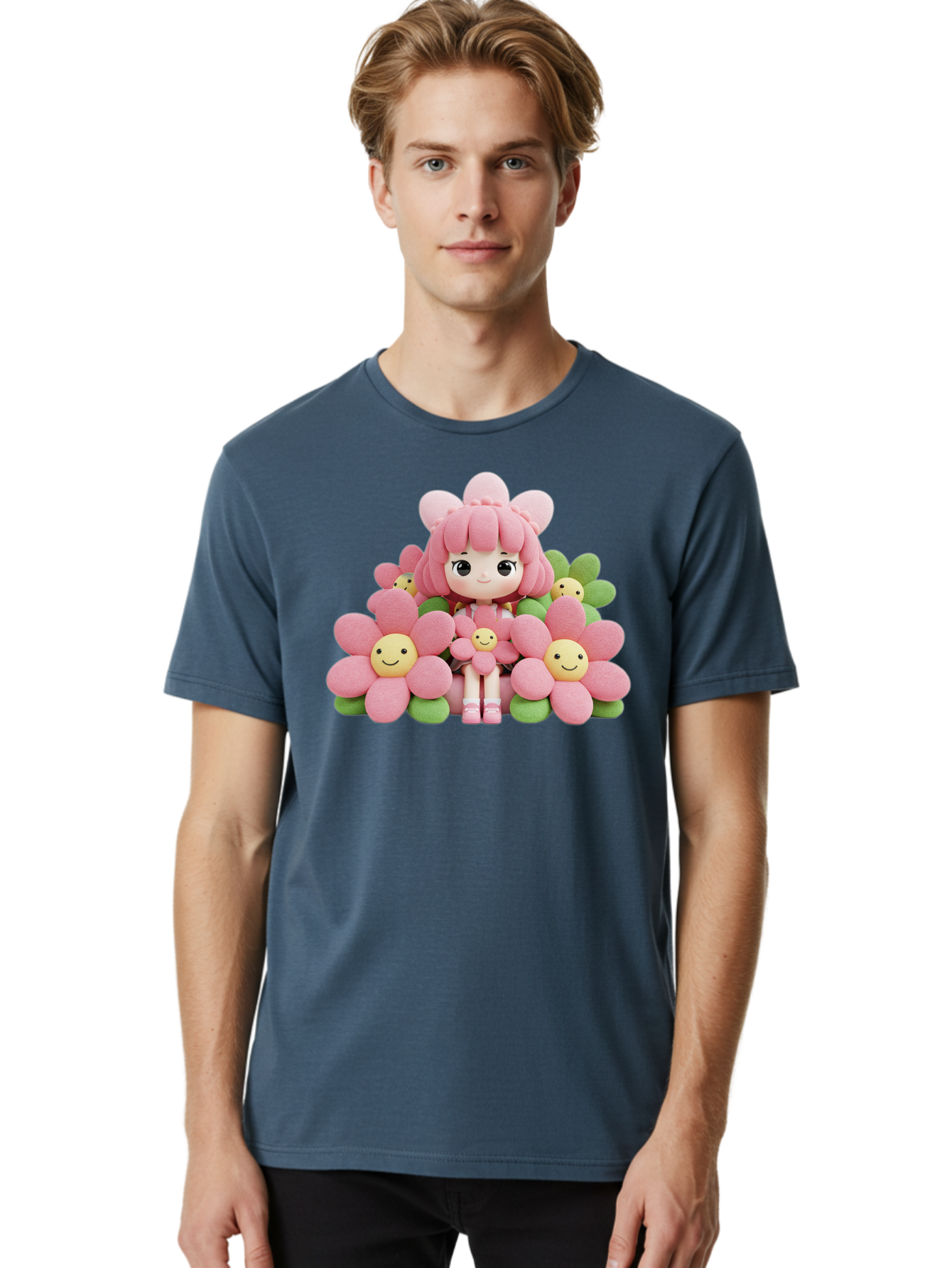 Pink-Haired-Doll-In-Flowers Men'S Graphic Tee, 100% Cotton, Comfortable Casual Summer Wear, Machine Washable, Vintage Camera, Old Camera, Antique Camera, Black Camera, Classic Photography, Photography Equipment, Nostalgic Device, Film Camera, Bal130