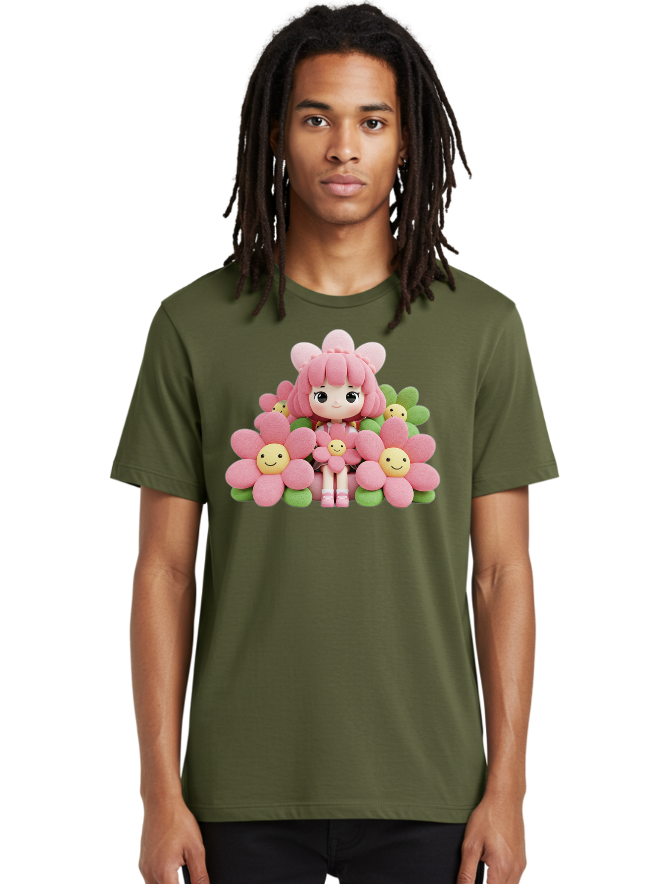 Pink-Haired-Doll-In-Flowers Men'S Graphic Tee, 100% Cotton, Comfortable Casual Summer Wear, Machine Washable, Vintage Camera, Old Camera, Antique Camera, Black Camera, Classic Photography, Photography Equipment, Nostalgic Device, Film Camera, Bal130