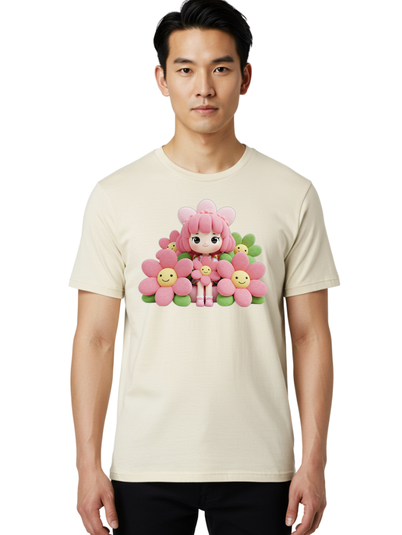 Pink-Haired-Doll-In-Flowers Men'S Graphic Tee, 100% Cotton, Comfortable Casual Summer Wear, Machine Washable, Vintage Camera, Old Camera, Antique Camera, Black Camera, Classic Photography, Photography Equipment, Nostalgic Device, Film Camera, Bal130