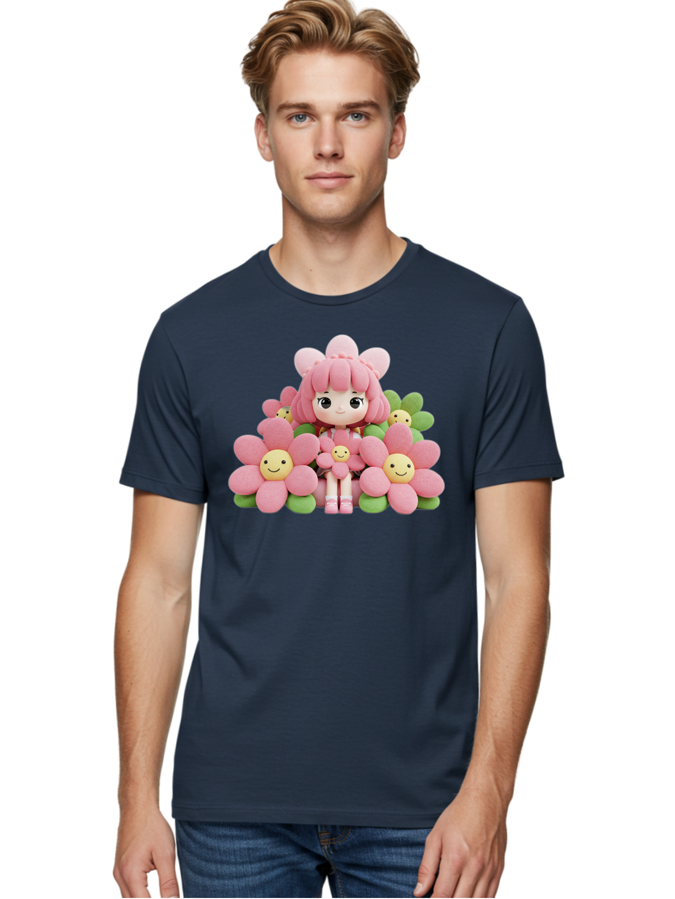 Pink-Haired-Doll-In-Flowers Men'S Graphic Tee, 100% Cotton, Comfortable Casual Summer Wear, Machine Washable, Vintage Camera, Old Camera, Antique Camera, Black Camera, Classic Photography, Photography Equipment, Nostalgic Device, Film Camera, Bal130