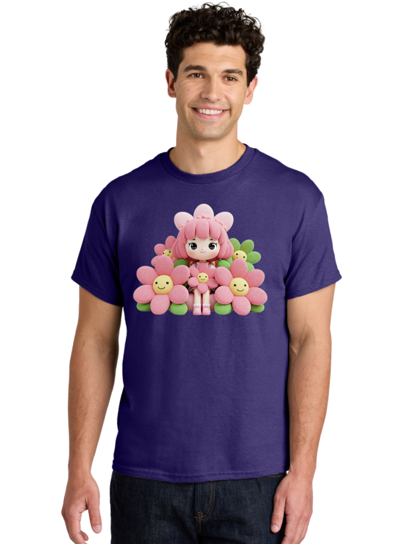 Pink-Haired-Doll-In-Flowers Men'S Graphic Tee, 100% Cotton, Comfortable Casual Summer Wear, Machine Washable, Vintage Camera, Old Camera, Antique Camera, Black Camera, Classic Photography, Photography Equipment, Nostalgic Device, Film Camera, Bal130