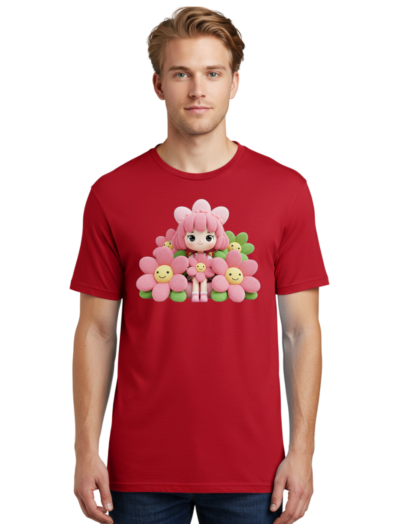 Pink-Haired-Doll-In-Flowers Men'S Graphic Tee, 100% Cotton, Comfortable Casual Summer Wear, Machine Washable, Vintage Camera, Old Camera, Antique Camera, Black Camera, Classic Photography, Photography Equipment, Nostalgic Device, Film Camera, Bal130