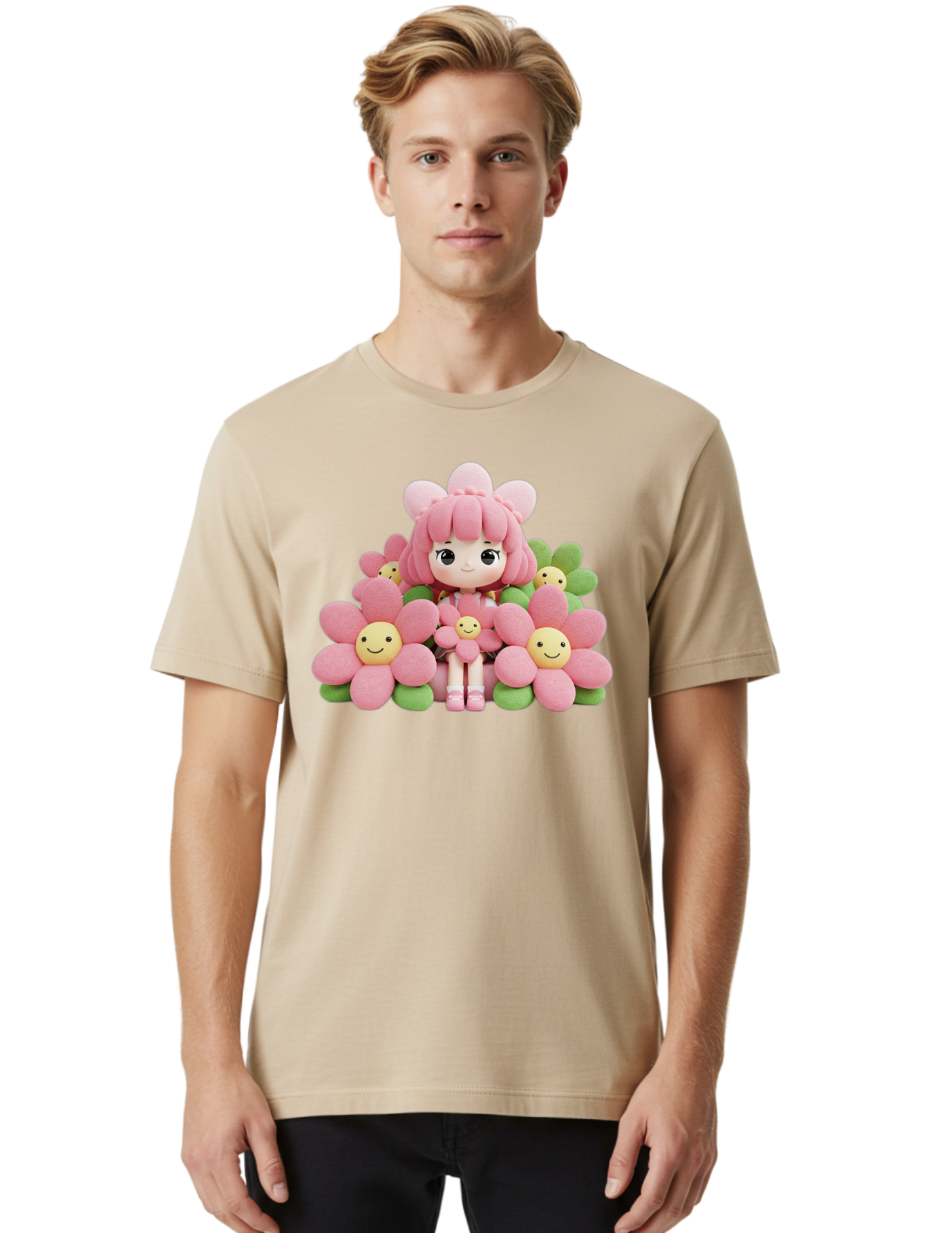 Pink-Haired-Doll-In-Flowers Men'S Graphic Tee, 100% Cotton, Comfortable Casual Summer Wear, Machine Washable, Vintage Camera, Old Camera, Antique Camera, Black Camera, Classic Photography, Photography Equipment, Nostalgic Device, Film Camera, Bal130