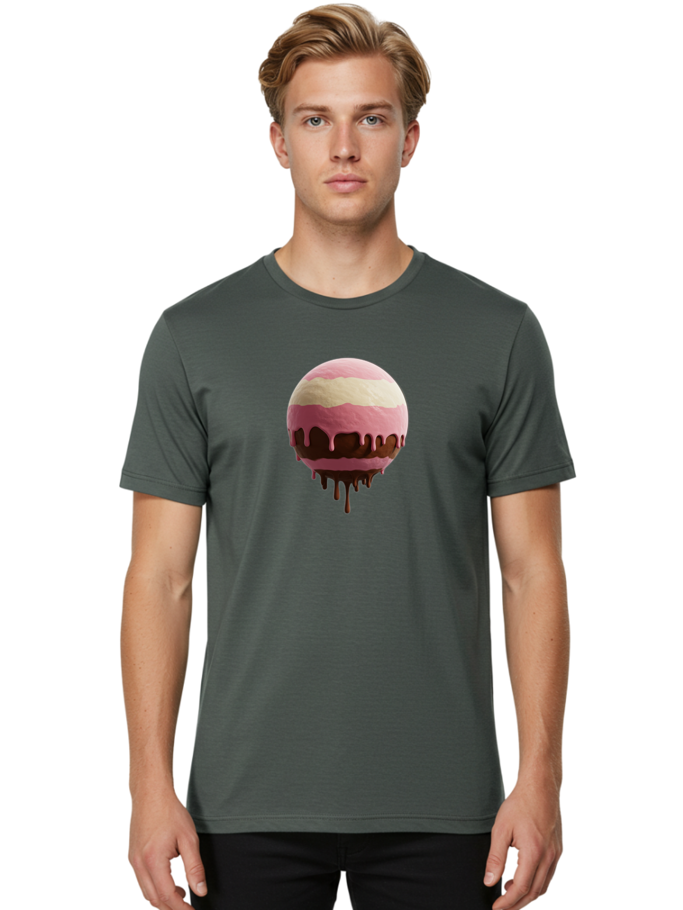 Pink-Ice-Cream-Scoop-With-Chocolate-Sauce Men'S Graphic Tee, 100% Cotton, Comfortable Casual Summer Wear, Machine Washable, Vintage Camera, Old Camera, Antique Camera, Black Camera, Classic Photography, Photography Equipment, Nostalgic Device, Bal133