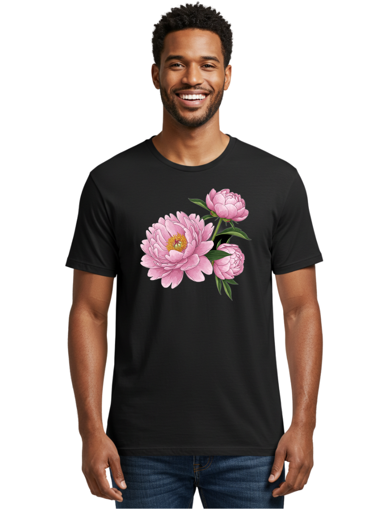 Pink-Peonies-1 Men'S Graphic Tee, 100% Cotton, Comfortable Casual Summer Wear, Machine Washable, Vintage Camera, Old Camera, Antique Camera, Black Camera, Classic Photography, Photography Equipment, Nostalgic Device, Film Camera, Camera Art Bal135