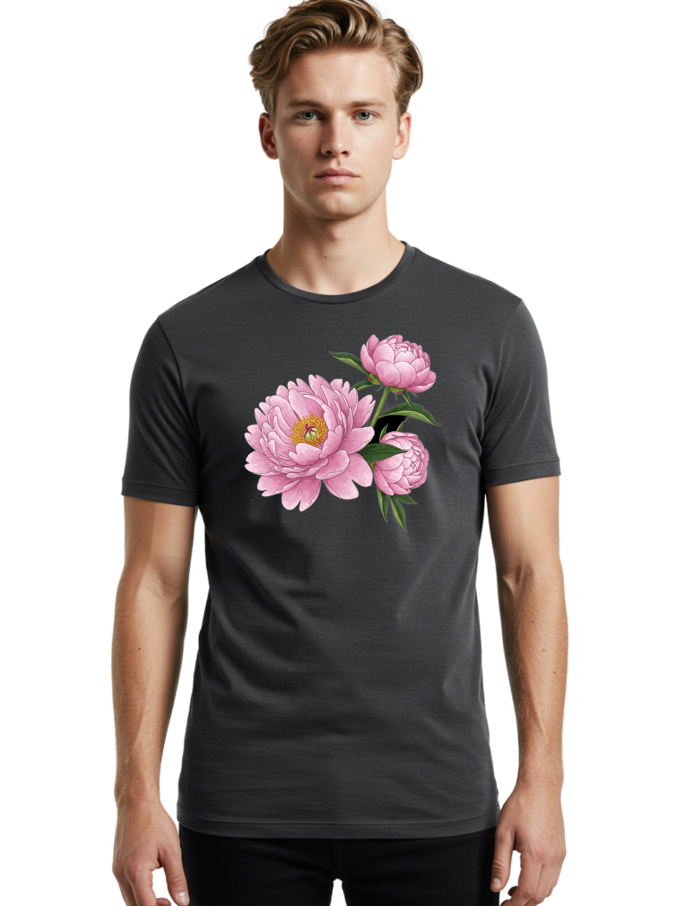 Pink-Peonies-1 Men'S Graphic Tee, 100% Cotton, Comfortable Casual Summer Wear, Machine Washable, Vintage Camera, Old Camera, Antique Camera, Black Camera, Classic Photography, Photography Equipment, Nostalgic Device, Film Camera, Camera Art Bal135