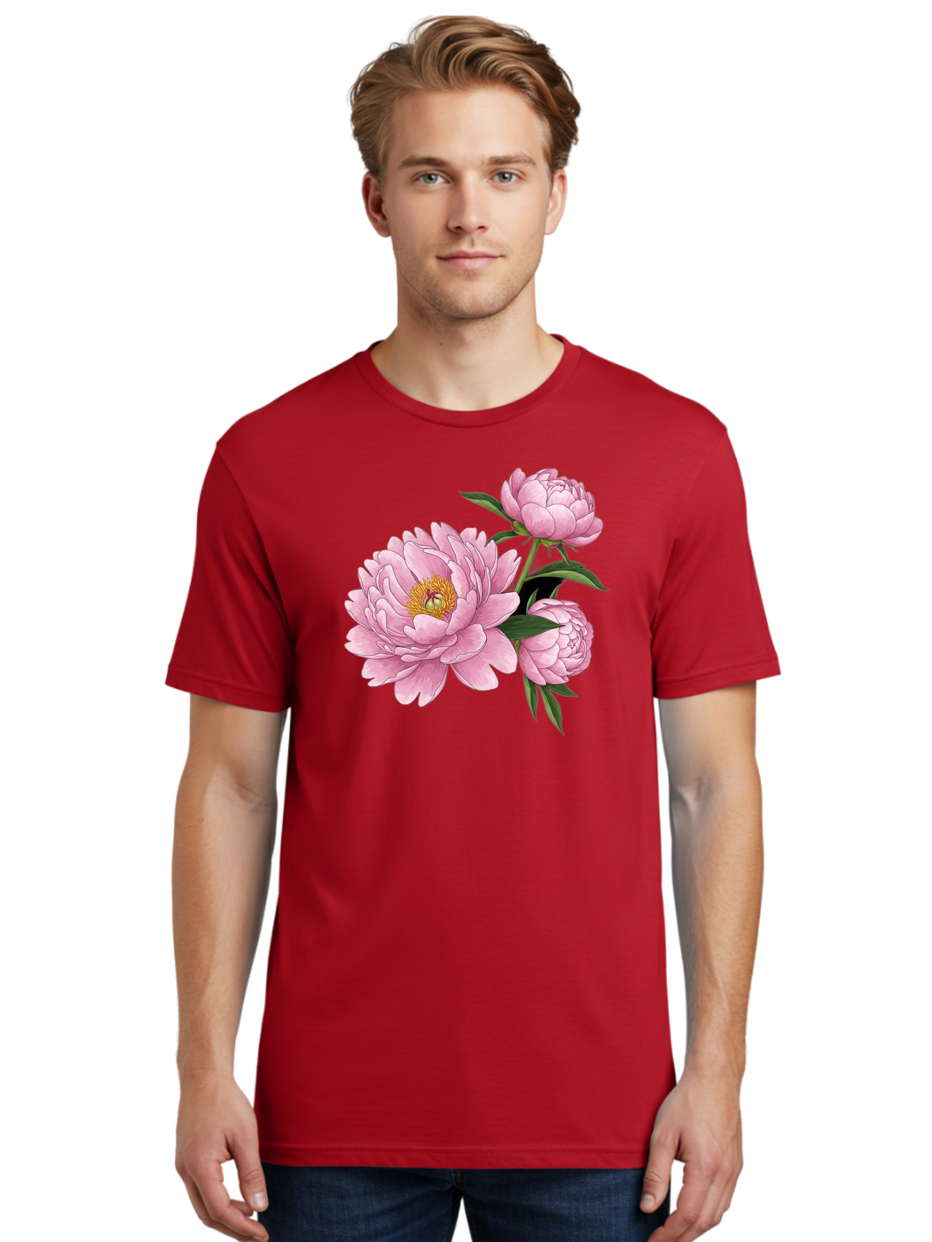 Pink-Peonies-1 Men'S Graphic Tee, 100% Cotton, Comfortable Casual Summer Wear, Machine Washable, Vintage Camera, Old Camera, Antique Camera, Black Camera, Classic Photography, Photography Equipment, Nostalgic Device, Film Camera, Camera Art Bal135
