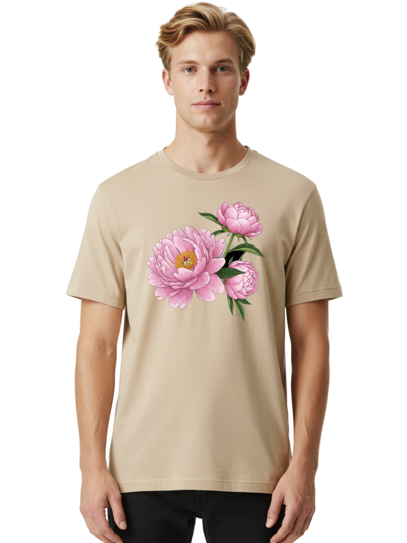 Pink-Peonies-1 Men'S Graphic Tee, 100% Cotton, Comfortable Casual Summer Wear, Machine Washable, Vintage Camera, Old Camera, Antique Camera, Black Camera, Classic Photography, Photography Equipment, Nostalgic Device, Film Camera, Camera Art Bal135