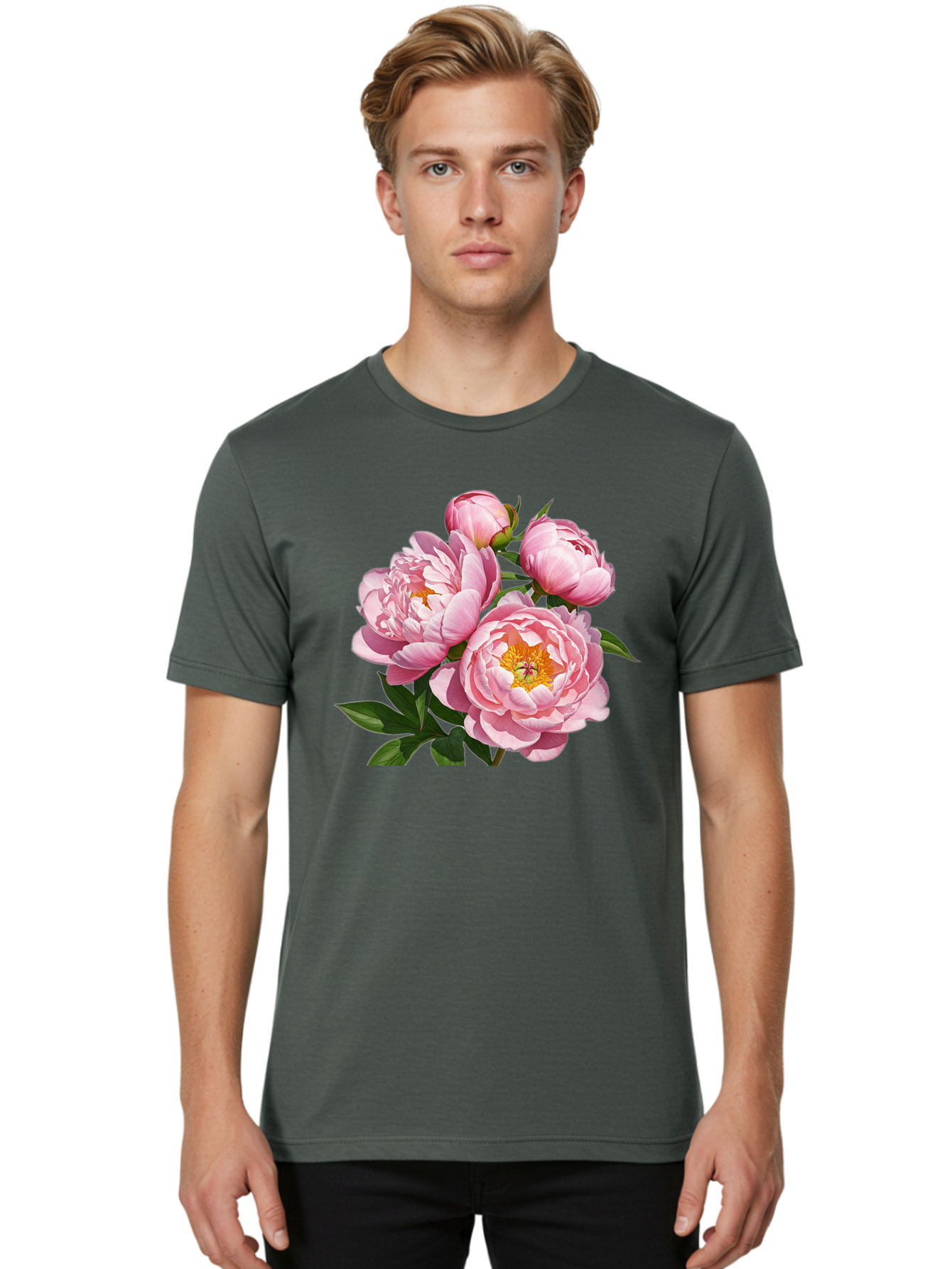 Pink-Peonies-2 Men'S Graphic Tee, 100% Cotton, Comfortable Casual Summer Wear, Machine Washable, Vintage Camera, Old Camera, Antique Camera, Black Camera, Classic Photography, Photography Equipment, Nostalgic Device, Film Camera, Camera Art Bal136
