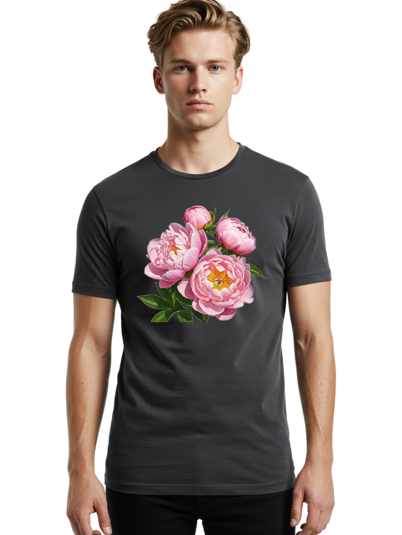 Pink-Peonies-2 Men'S Graphic Tee, 100% Cotton, Comfortable Casual Summer Wear, Machine Washable, Vintage Camera, Old Camera, Antique Camera, Black Camera, Classic Photography, Photography Equipment, Nostalgic Device, Film Camera, Camera Art Bal136