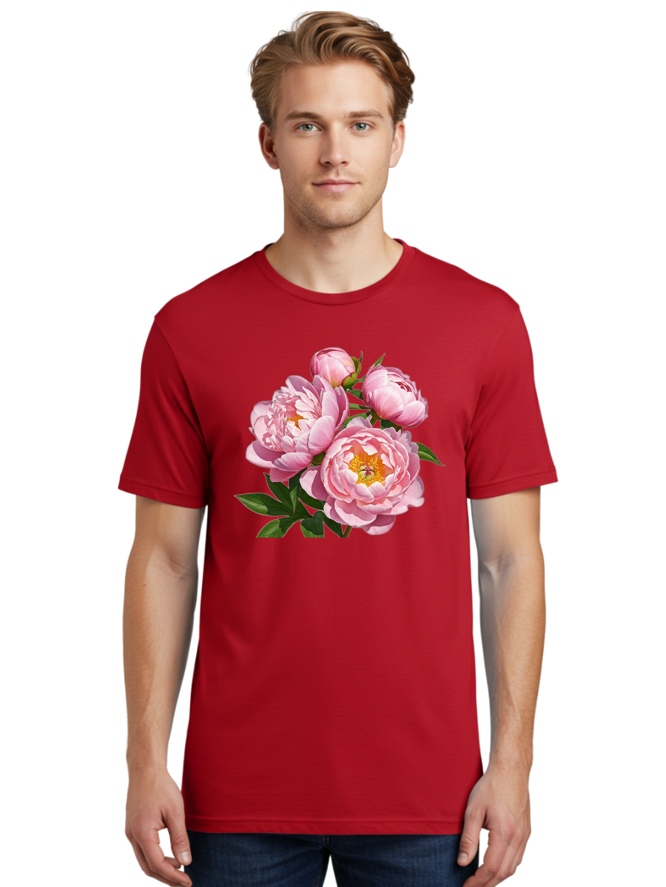 Pink-Peonies-2 Men'S Graphic Tee, 100% Cotton, Comfortable Casual Summer Wear, Machine Washable, Vintage Camera, Old Camera, Antique Camera, Black Camera, Classic Photography, Photography Equipment, Nostalgic Device, Film Camera, Camera Art Bal136