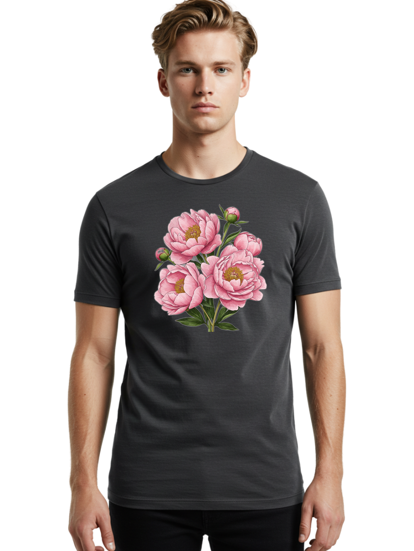 Pink-Peonies-4 Men'S Graphic Tee, 100% Cotton, Comfortable Casual Summer Wear, Machine Washable, Vintage Camera, Old Camera, Antique Camera, Black Camera, Classic Photography, Photography Equipment, Nostalgic Device, Film Camera, Camera Art Bal138