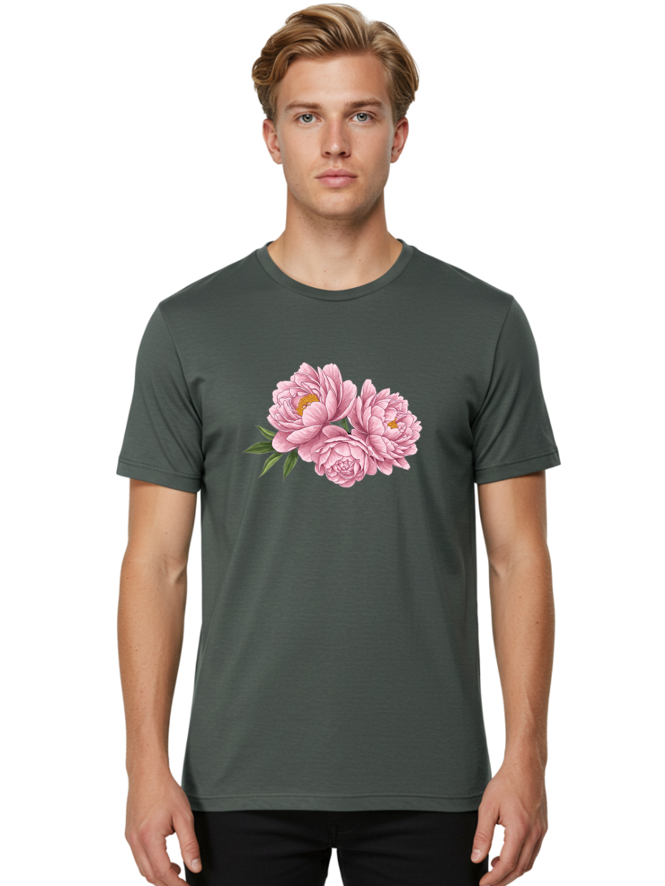Pink-Peonies-6 Men'S Graphic Tee, 100% Cotton, Comfortable Casual Summer Wear, Machine Washable, Vintage Camera, Old Camera, Antique Camera, Black Camera, Classic Photography, Photography Equipment, Nostalgic Device, Film Camera, Camera Art Bal140
