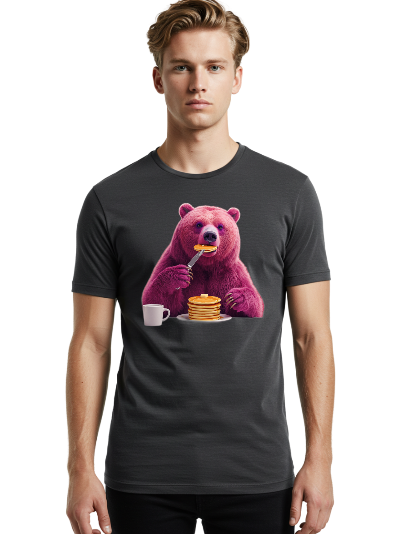 Purple-Bear-Eating-Pancake Men'S Graphic Tee, 100% Cotton, Comfortable Casual Summer Wear, Machine Washable, Vintage Camera, Old Camera, Antique Camera, Black Camera, Classic Photography, Photography Equipment, Nostalgic Device, Film Camera, Bal176