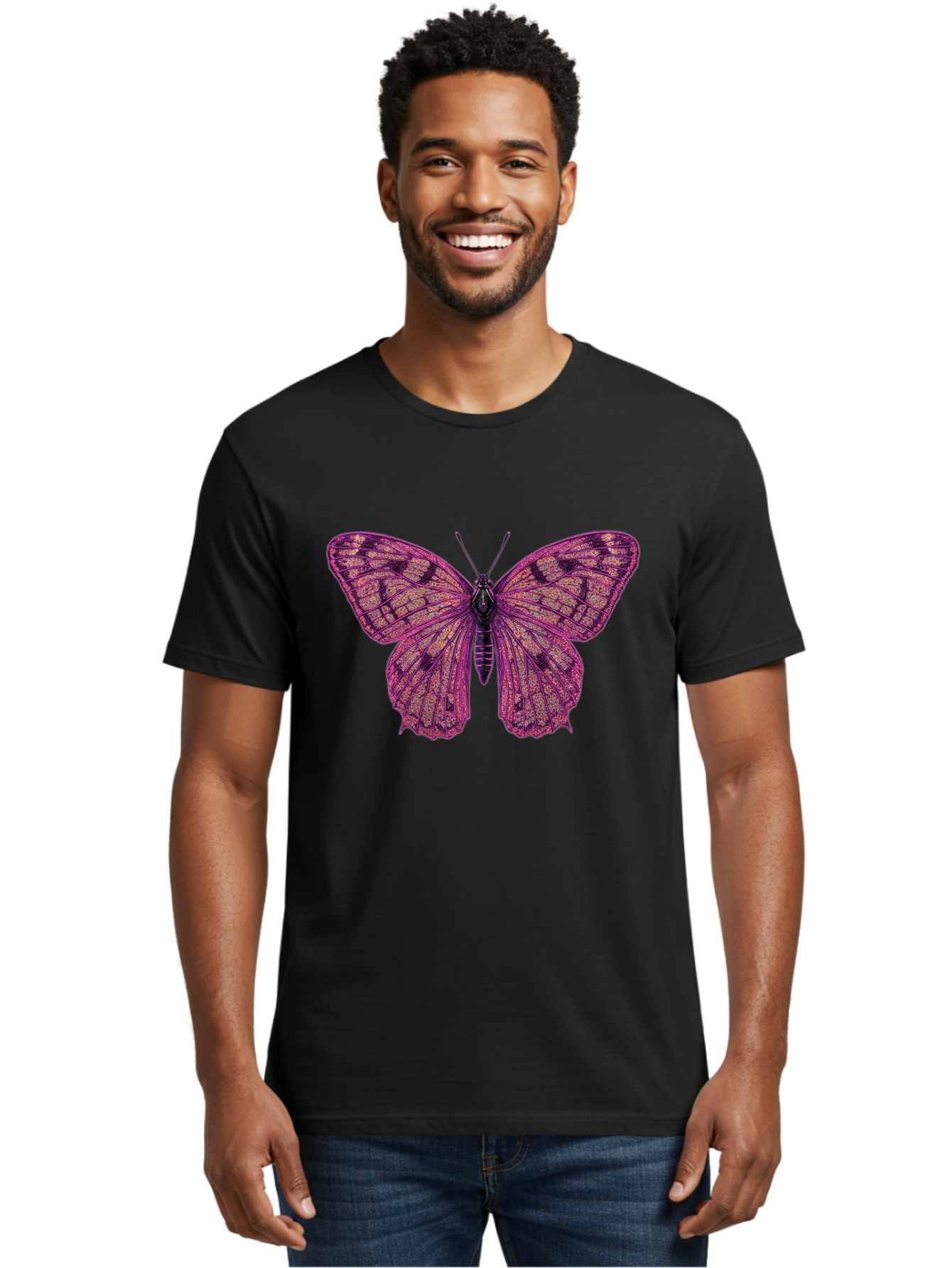 Purple-Butterfly-1 Men'S Graphic Tee, 100% Cotton, Comfortable Casual Summer Wear, Machine Washable, Vintage Camera, Old Camera, Antique Camera, Black Camera, Classic Photography, Photography Equipment, Nostalgic Device, Film Camera, Bal177