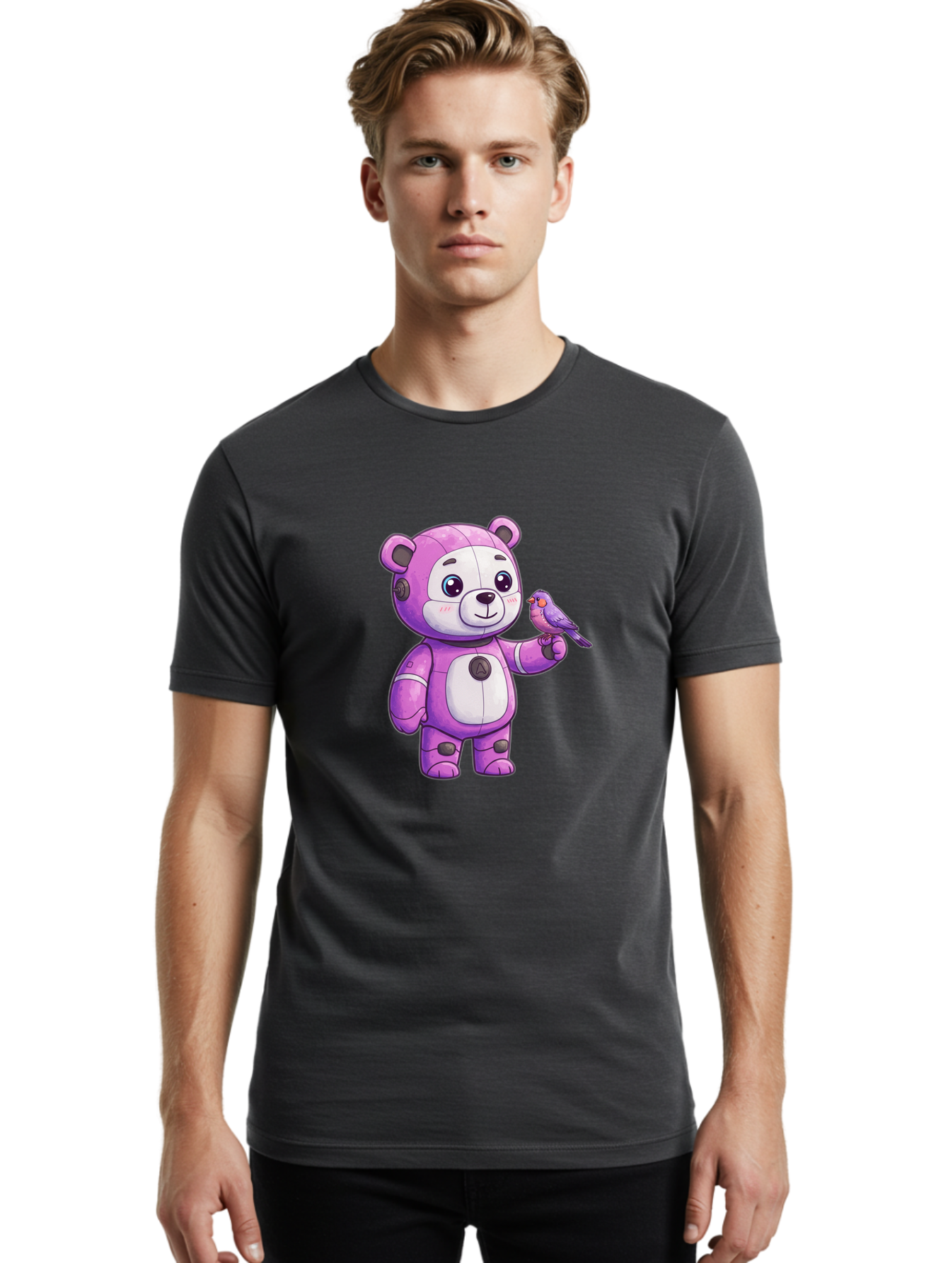 Purple-Robot-Bear Men'S Graphic Tee, 100% Cotton, Comfortable Casual Summer Wear, Machine Washable, Vintage Camera, Old Camera, Antique Camera, Black Camera, Classic Photography, Photography Equipment, Nostalgic Device, Film Camera, Camera Art Bal188