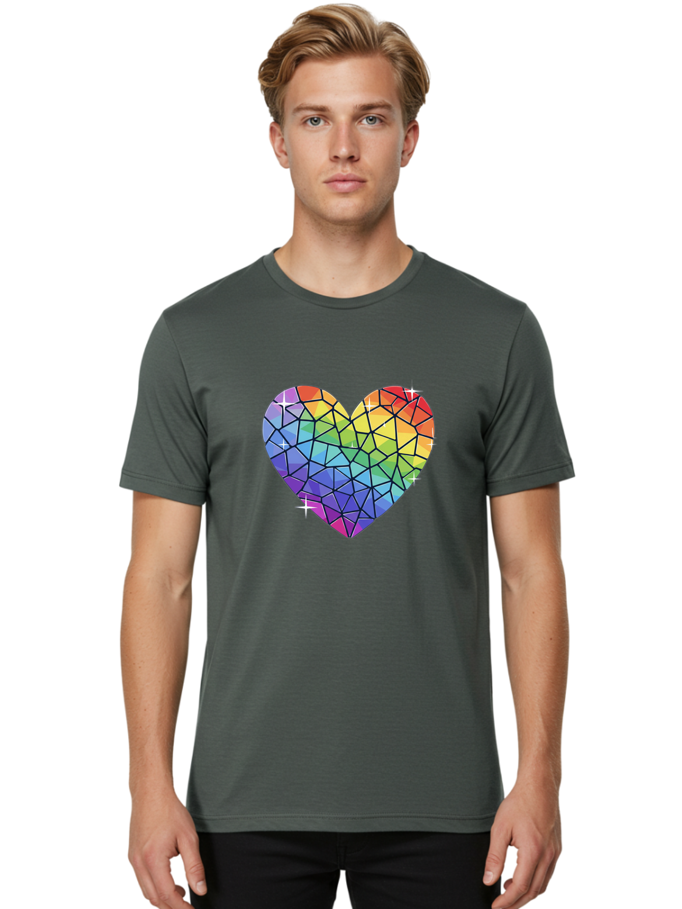 Rainbow-Mosaic-Heart Men'S Graphic Tee, 100% Cotton, Comfortable Casual Summer Wear, Machine Washable, Vintage Camera, Old Camera, Antique Camera, Black Camera, Classic Photography, Photography Equipment, Nostalgic Device, Film Camera, Bal199
