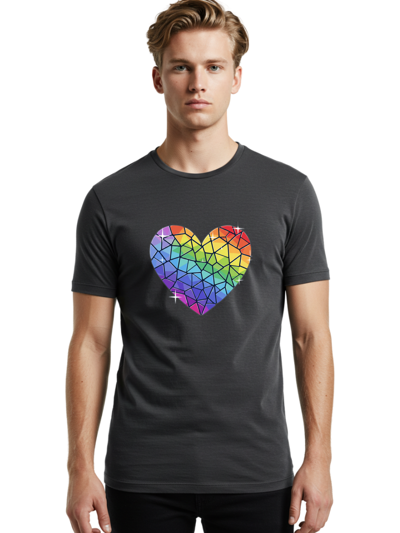 Rainbow-Mosaic-Heart Men'S Graphic Tee, 100% Cotton, Comfortable Casual Summer Wear, Machine Washable, Vintage Camera, Old Camera, Antique Camera, Black Camera, Classic Photography, Photography Equipment, Nostalgic Device, Film Camera, Bal199