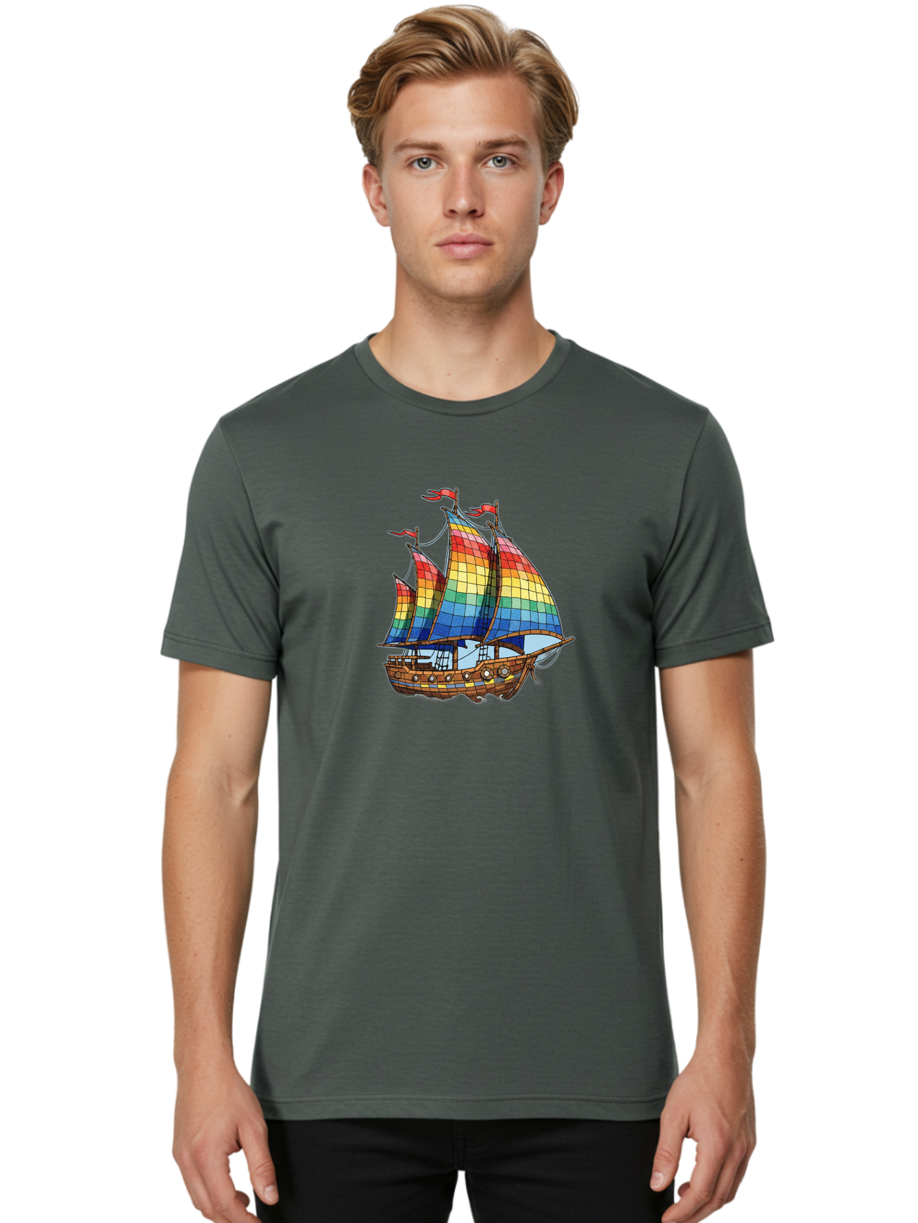Rainbow-Sailboat Men'S Graphic Tee, 100% Cotton, Comfortable Casual Summer Wear, Machine Washable, Vintage Camera, Old Camera, Antique Camera, Black Camera, Classic Photography, Photography Equipment, Nostalgic Device, Film Camera, Camera Art Bal201