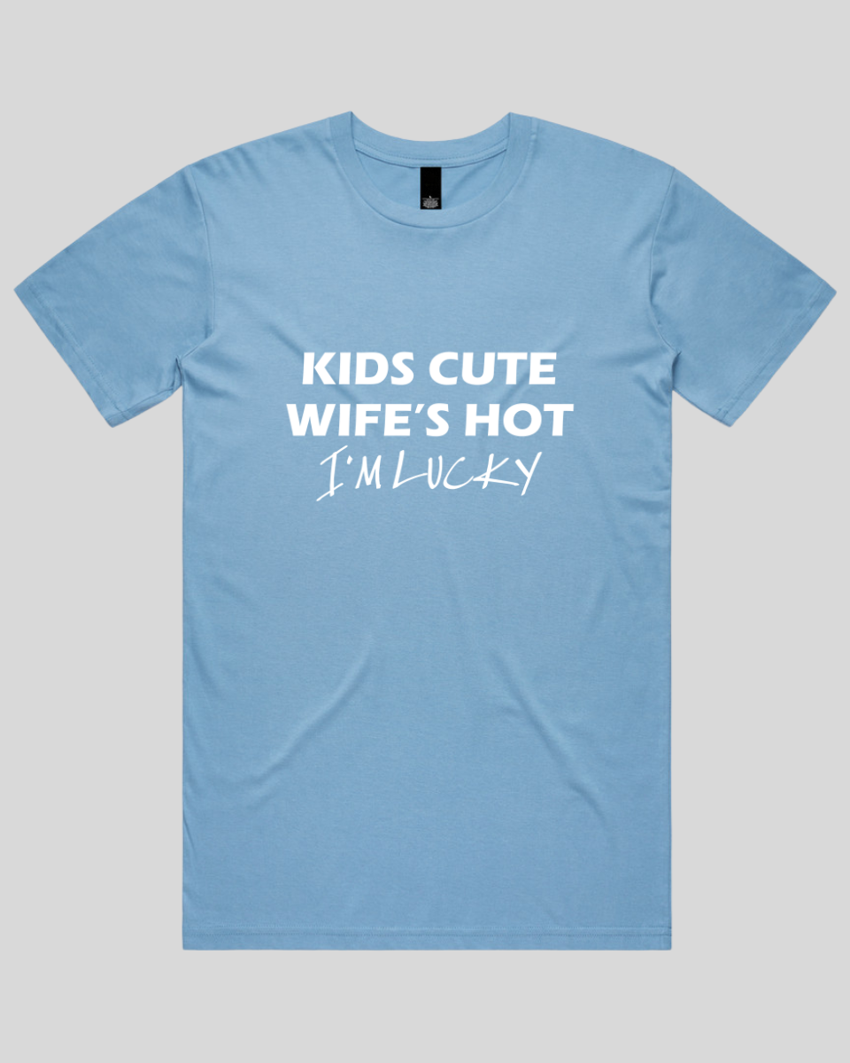 Kids Cute Wife's Hot I'm Lucky Men's T-Shirt