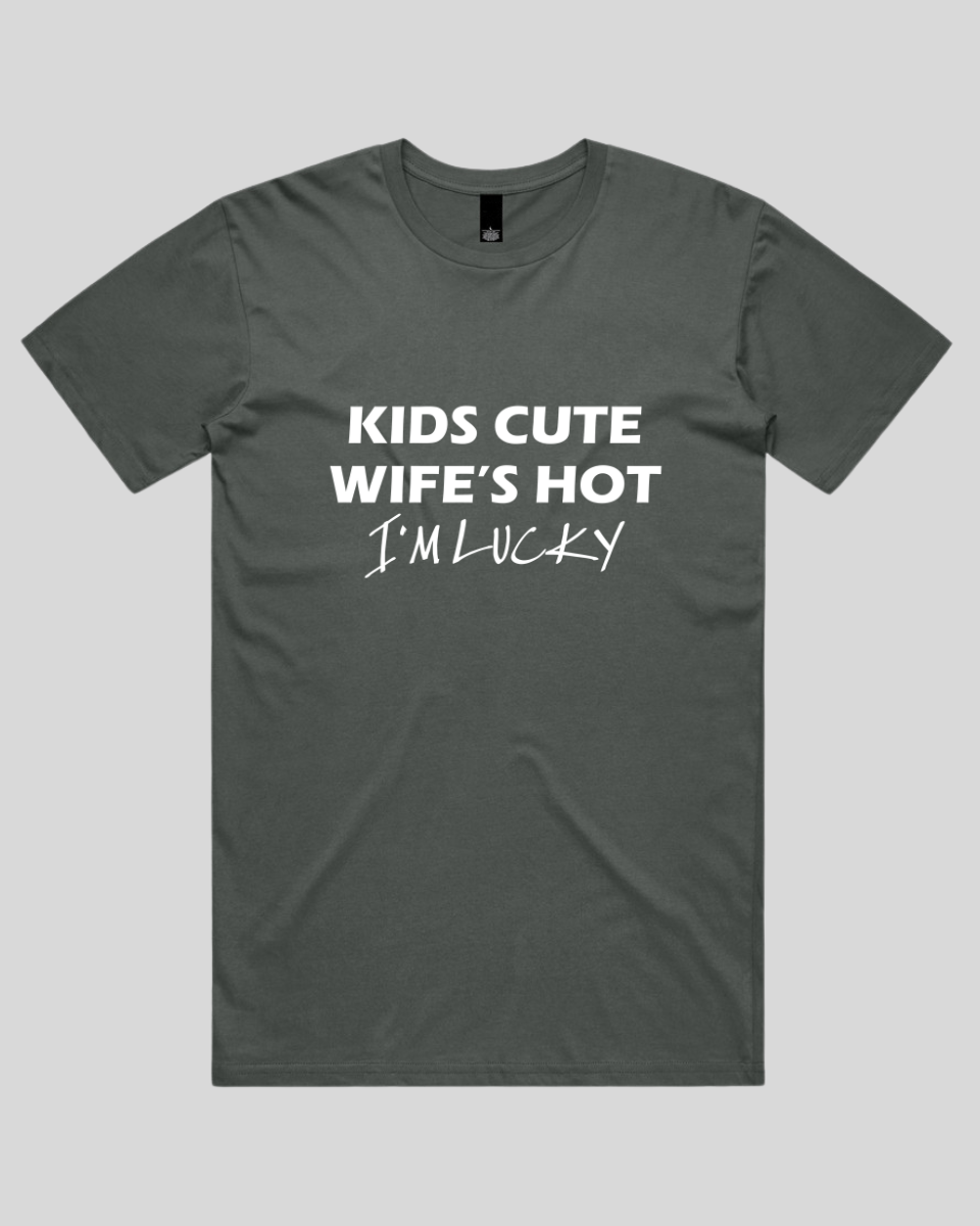 Kids Cute Wife's Hot I'm Lucky Men's T-Shirt