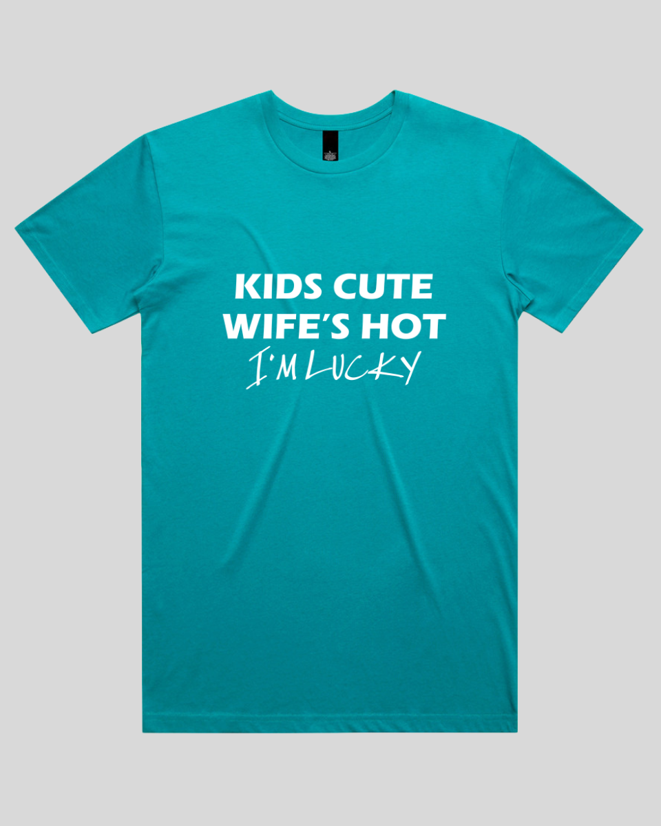 Kids Cute Wife's Hot I'm Lucky Men's T-Shirt