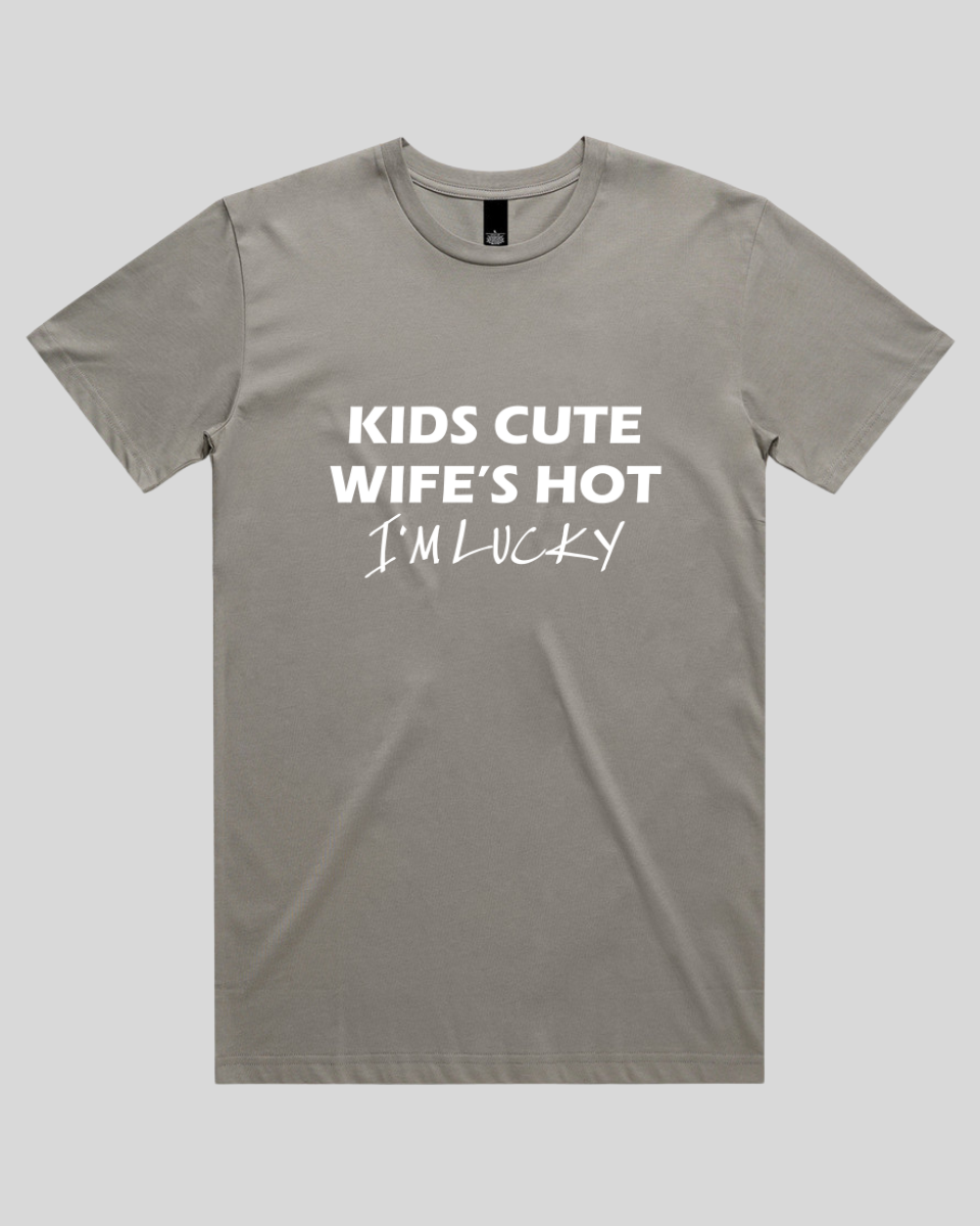 Kids Cute Wife's Hot I'm Lucky Men's T-Shirt