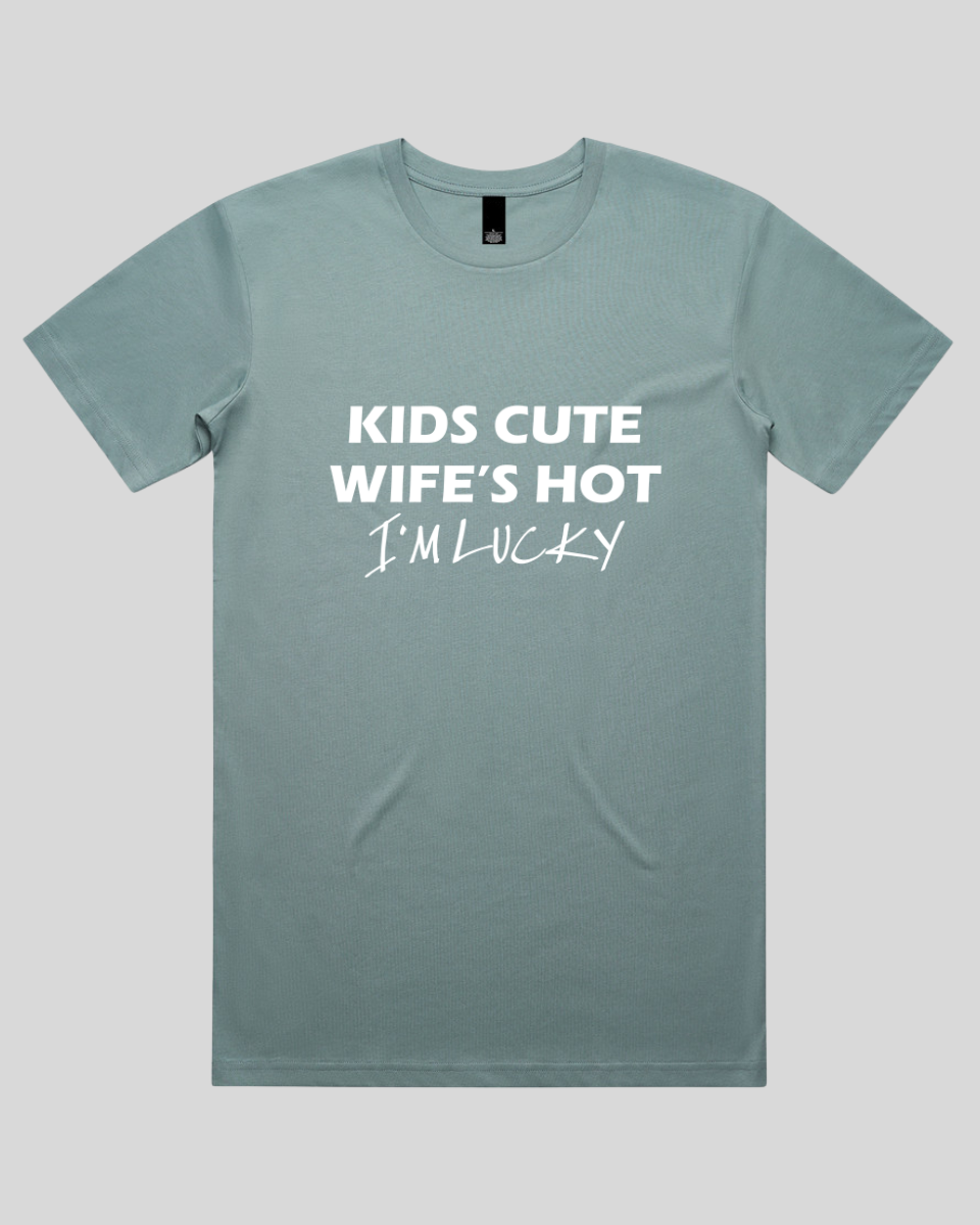 Kids Cute Wife's Hot I'm Lucky Men's T-Shirt