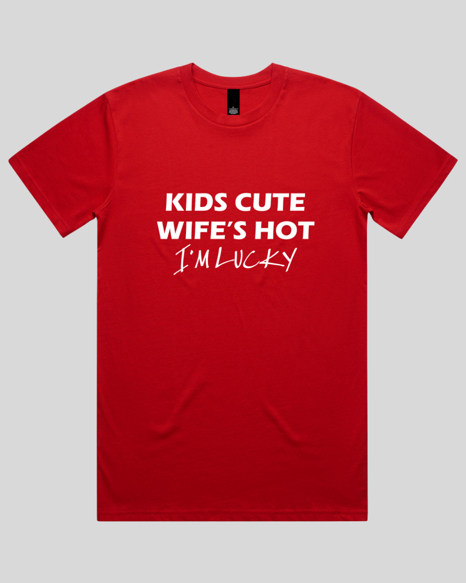 Kids Cute Wife's Hot I'm Lucky Men's T-Shirt