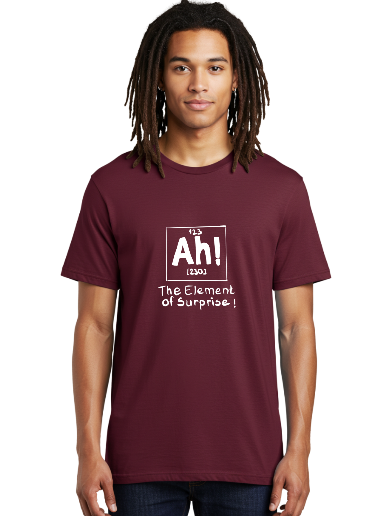 Ah Men'S Graphic Tee, 100% Cotton, Comfortable Casual Summer Wear, Machine Washable, Periodic Table Element, Ah!, Element Of Surprise, Humorous Science, Playful Chemistry, Novelty Design, Witty Periodic Table -  Aaa001