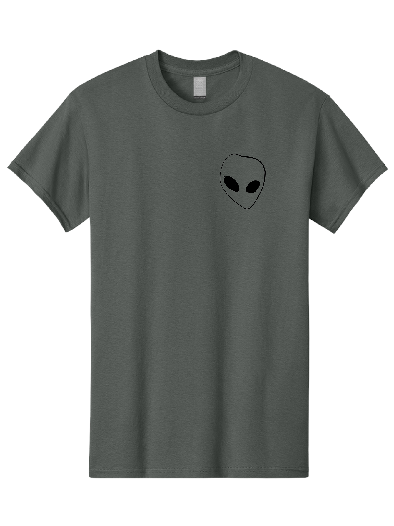 Alien-Head Men'S Graphic Tee, 100% Cotton, Comfortable Casual Summer Wear, Machine Washable, Alien Face, Simple Drawing, Black Outline, Minimalist Design, Extraterrestrial Being, Cartoon Style, Black Eyes, Digital Illustration, Simple Art -  Aaa002