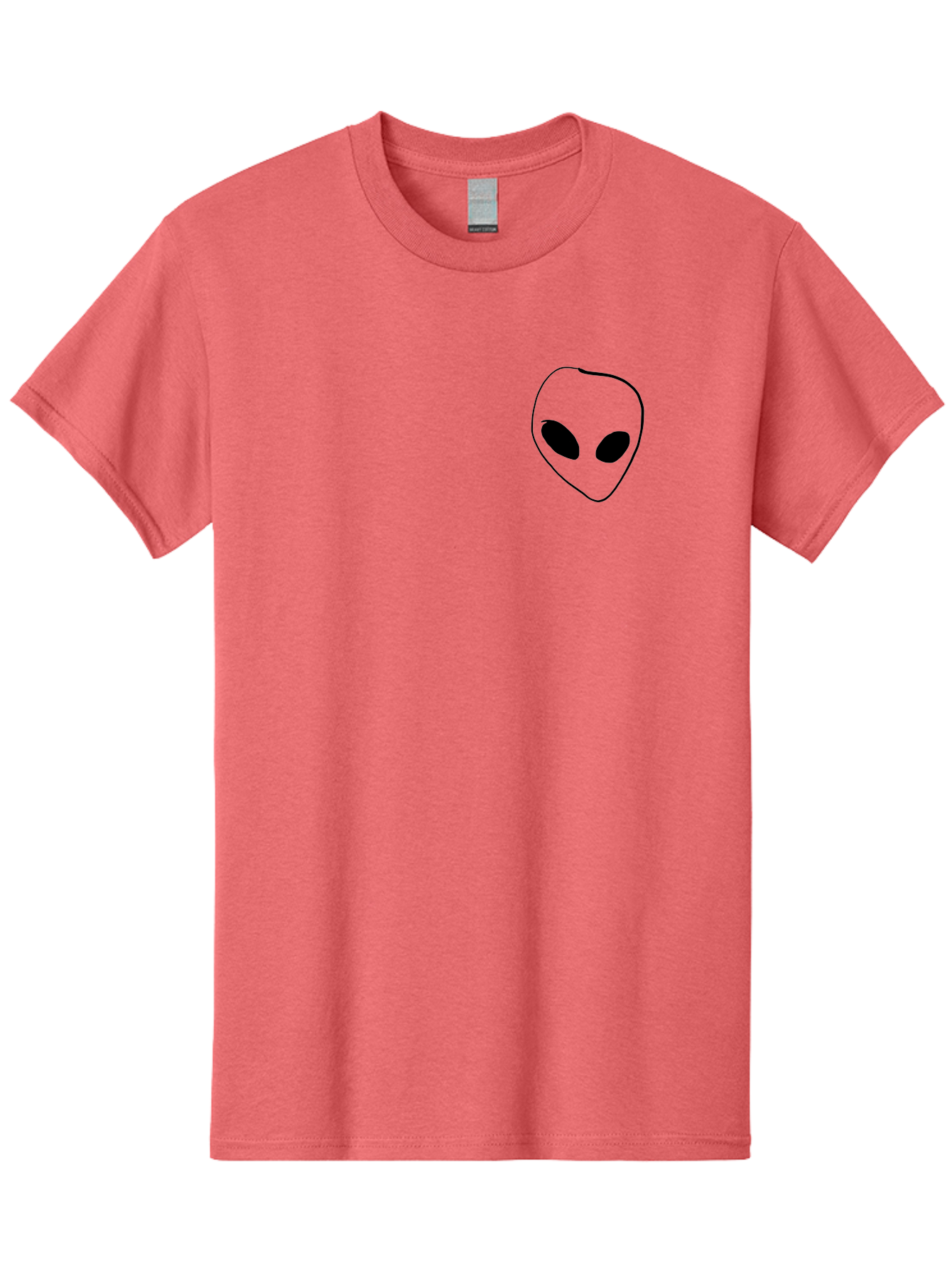 Alien-Head Men'S Graphic Tee, 100% Cotton, Comfortable Casual Summer Wear, Machine Washable, Alien Face, Simple Drawing, Black Outline, Minimalist Design, Extraterrestrial Being, Cartoon Style, Black Eyes, Digital Illustration, Simple Art -  Aaa002