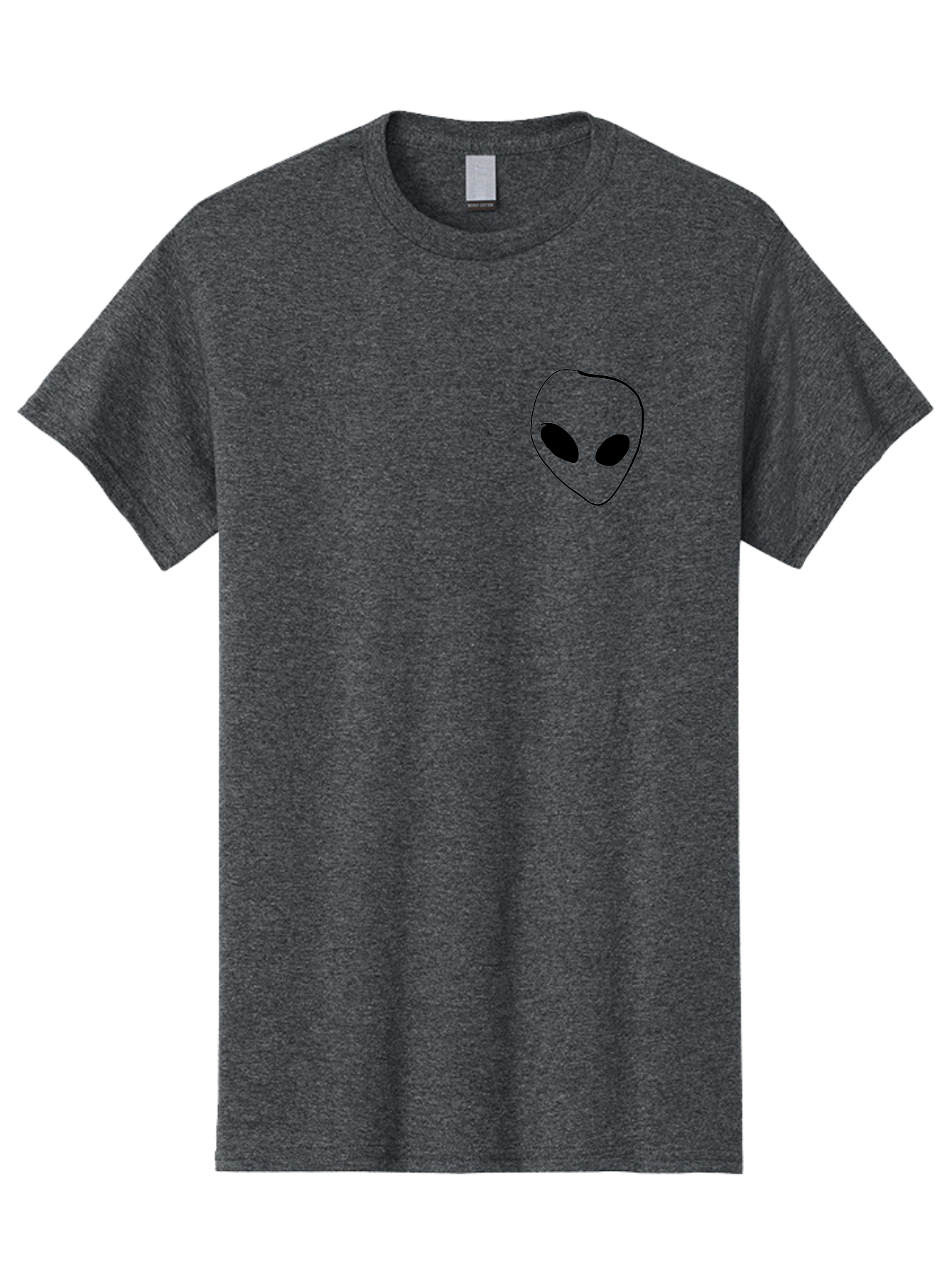Alien-Head Men'S Graphic Tee, 100% Cotton, Comfortable Casual Summer Wear, Machine Washable, Alien Face, Simple Drawing, Black Outline, Minimalist Design, Extraterrestrial Being, Cartoon Style, Black Eyes, Digital Illustration, Simple Art -  Aaa002