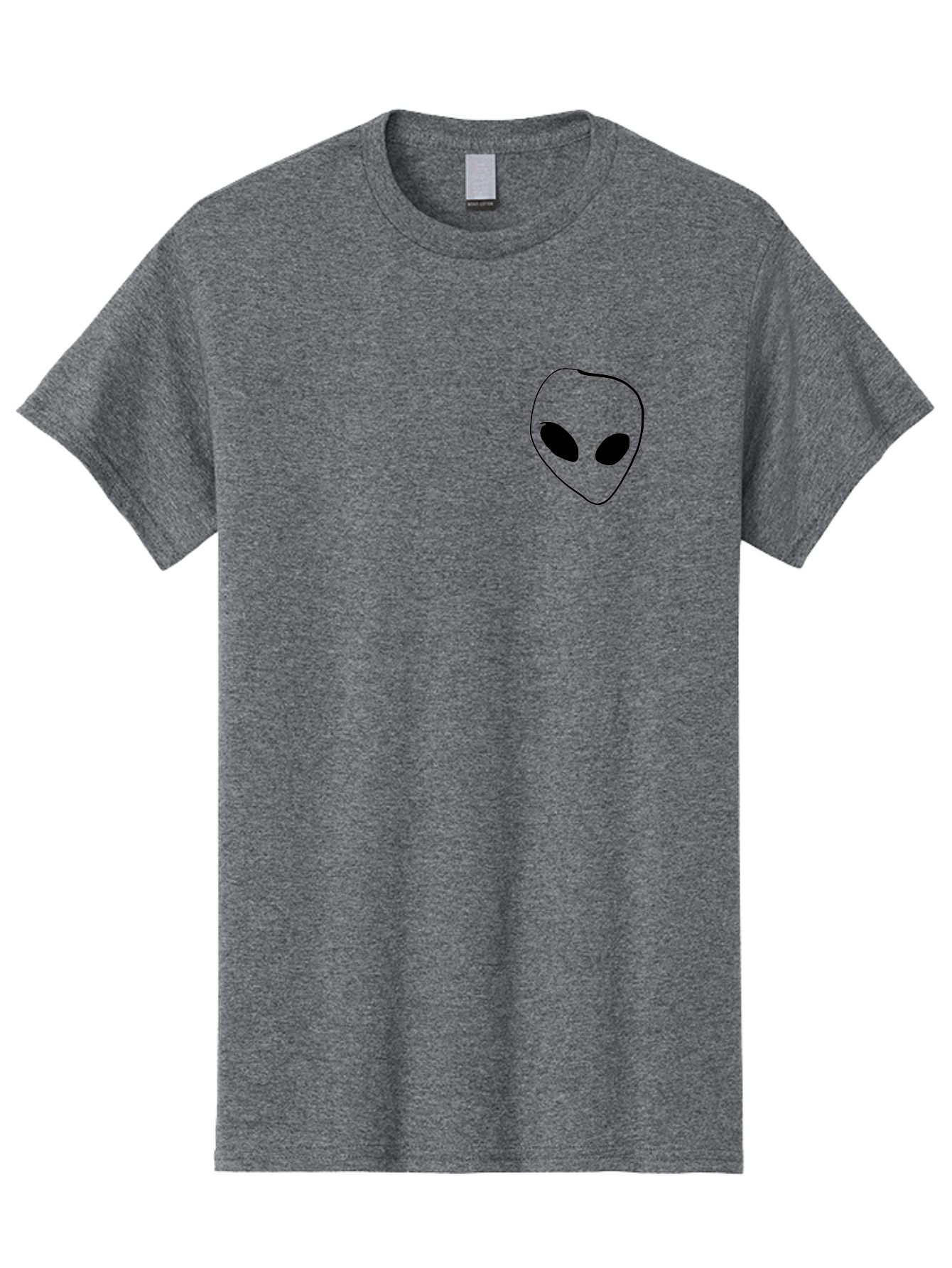 Alien-Head Men'S Graphic Tee, 100% Cotton, Comfortable Casual Summer Wear, Machine Washable, Alien Face, Simple Drawing, Black Outline, Minimalist Design, Extraterrestrial Being, Cartoon Style, Black Eyes, Digital Illustration, Simple Art -  Aaa002