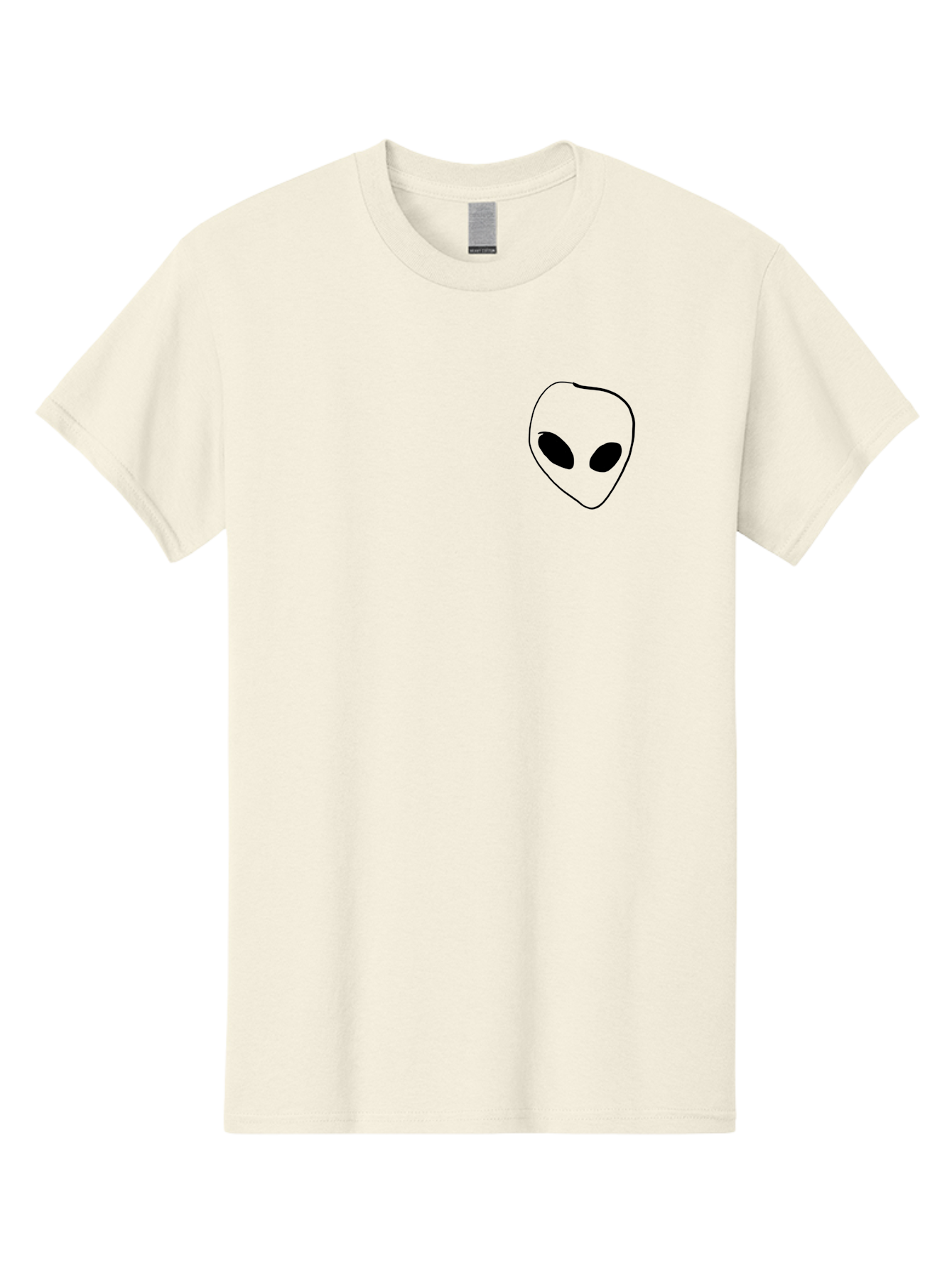 Alien-Head Men'S Graphic Tee, 100% Cotton, Comfortable Casual Summer Wear, Machine Washable, Alien Face, Simple Drawing, Black Outline, Minimalist Design, Extraterrestrial Being, Cartoon Style, Black Eyes, Digital Illustration, Simple Art -  Aaa002