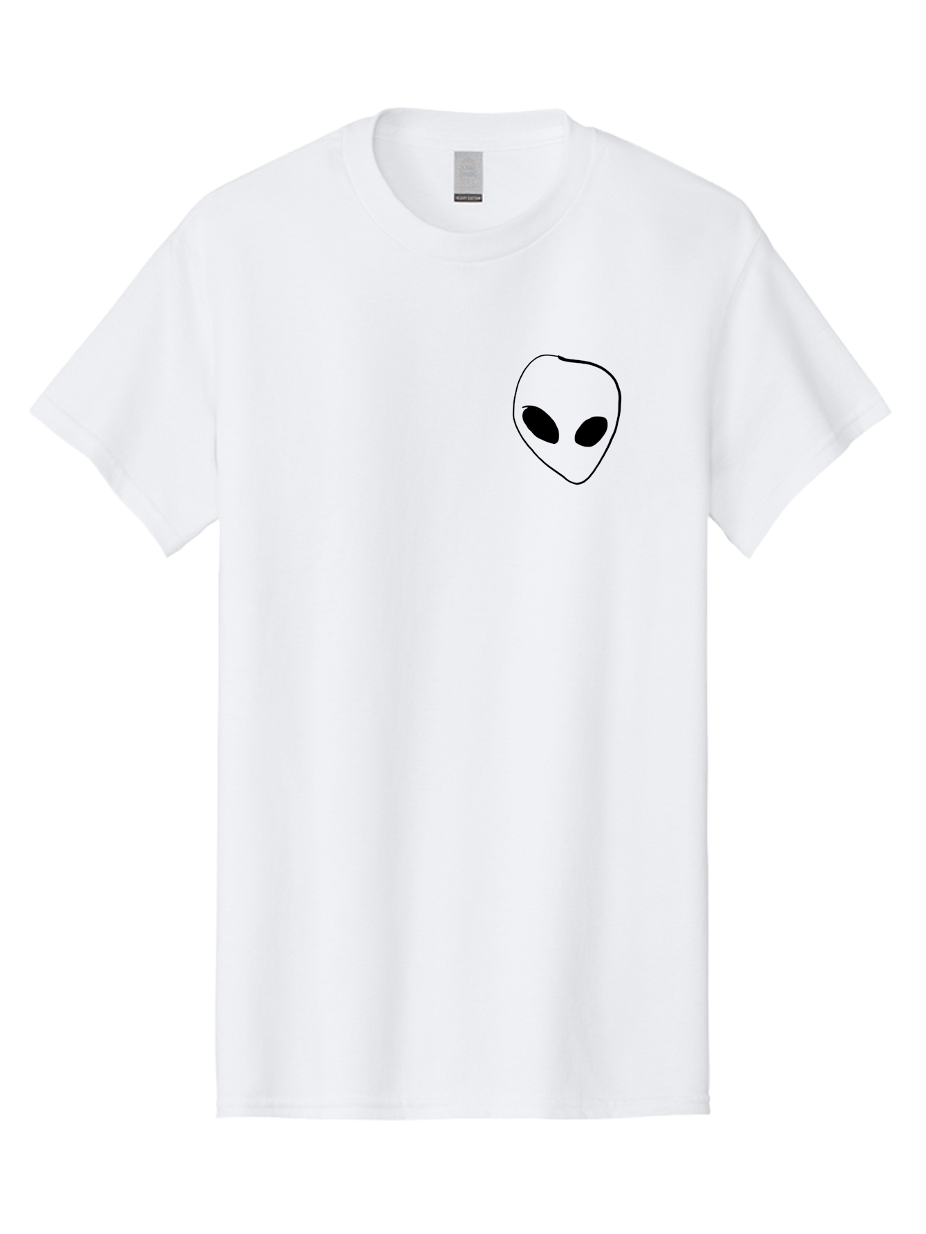 Alien-Head Men'S Graphic Tee, 100% Cotton, Comfortable Casual Summer Wear, Machine Washable, Alien Face, Simple Drawing, Black Outline, Minimalist Design, Extraterrestrial Being, Cartoon Style, Black Eyes, Digital Illustration, Simple Art -  Aaa002