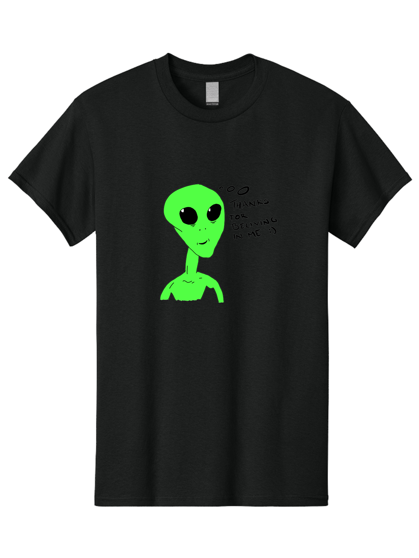 Alien-Thanks-For-Beliving-In-Me Men'S Graphic Tee, 100% Cotton, Comfortable Casual Summer Wear, Machine Washable, Alien Cartoon Character, Extraterrestrial Life, Thought Bubble, Thanks For Believing In Me, Quirky Humor, Playful Design, -  Aaa003